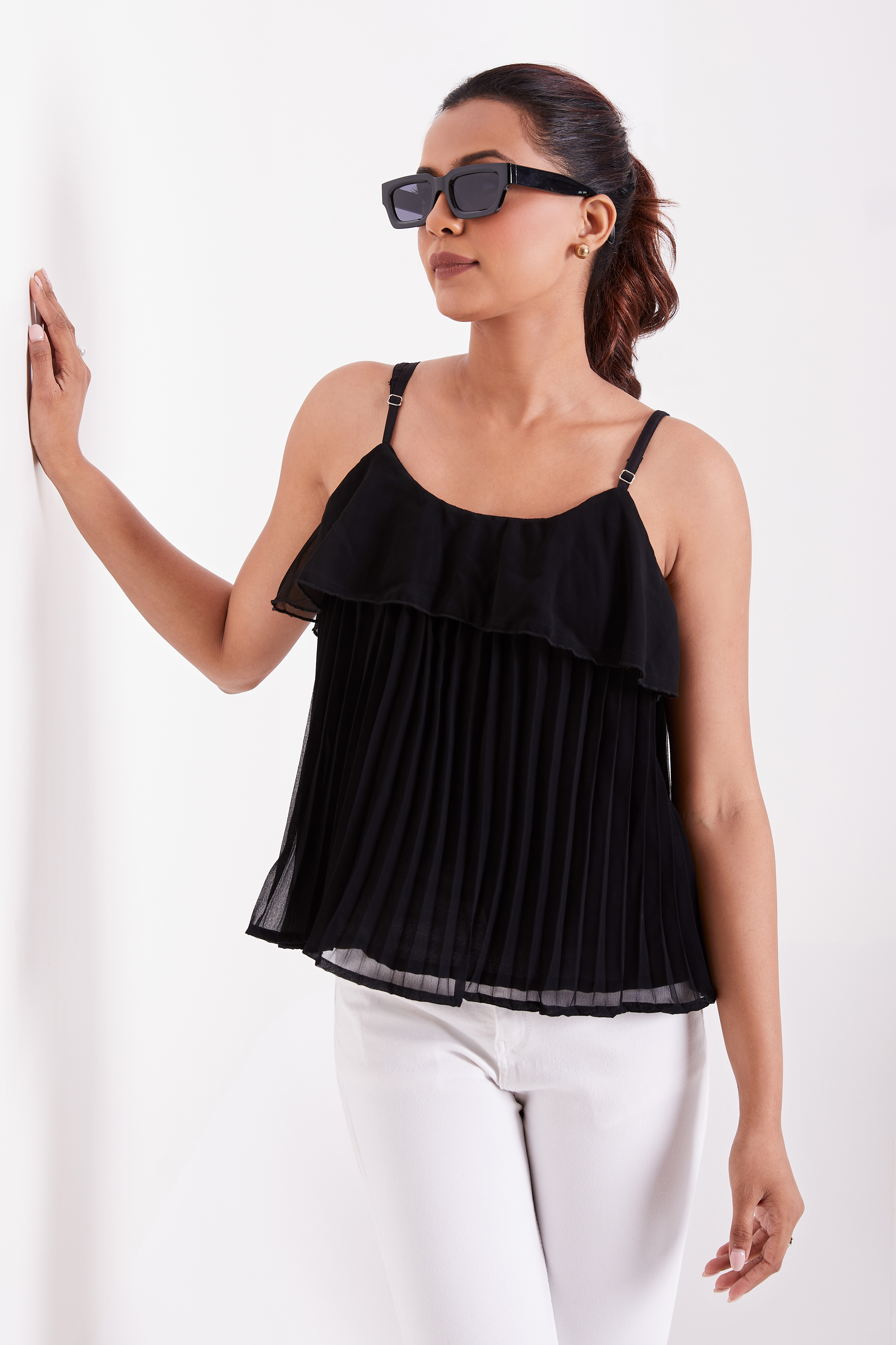 Women's Black Ruffle Top