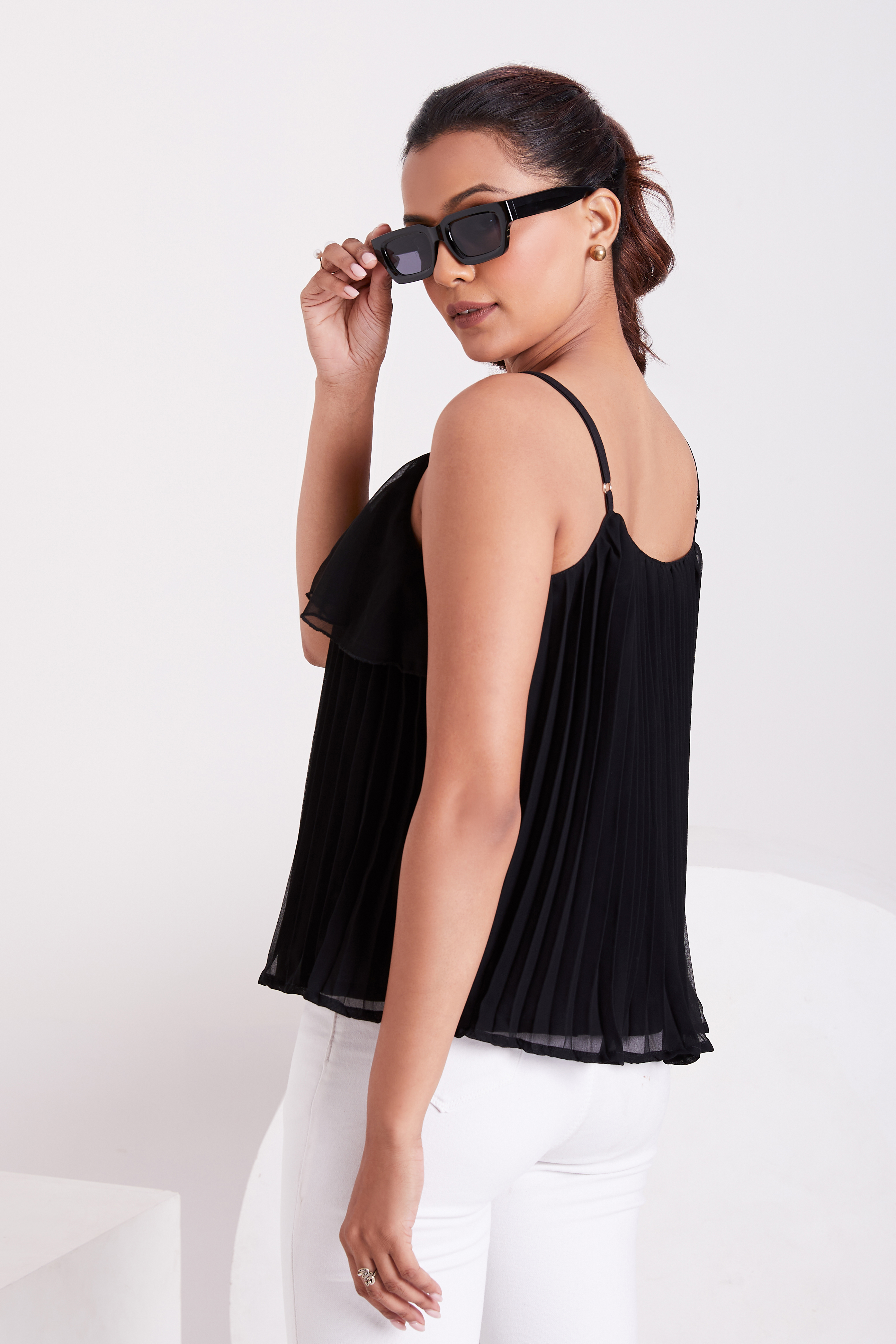 Women's Black Ruffle Top