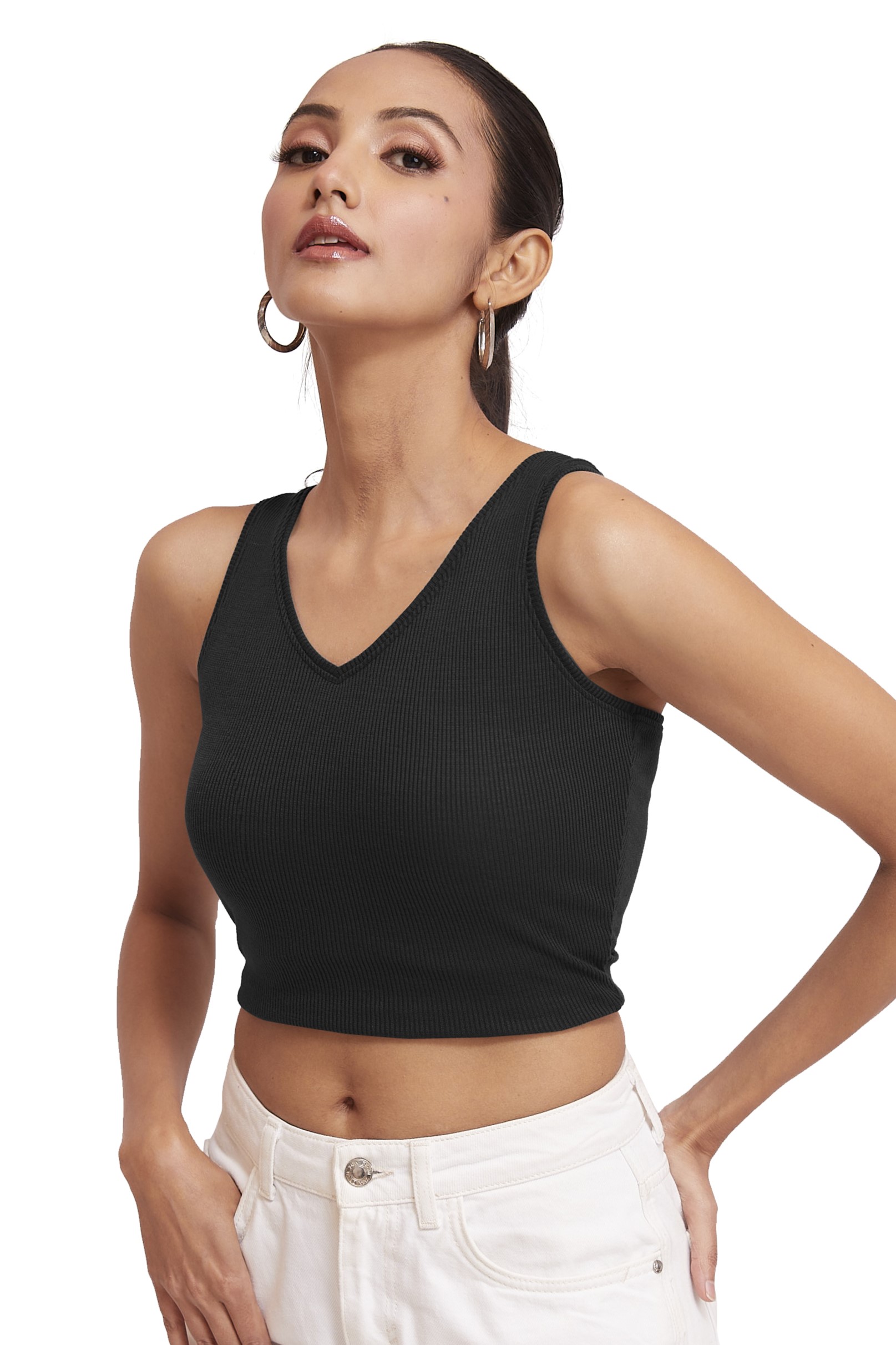 Black Ribbed Crop Tank Top
