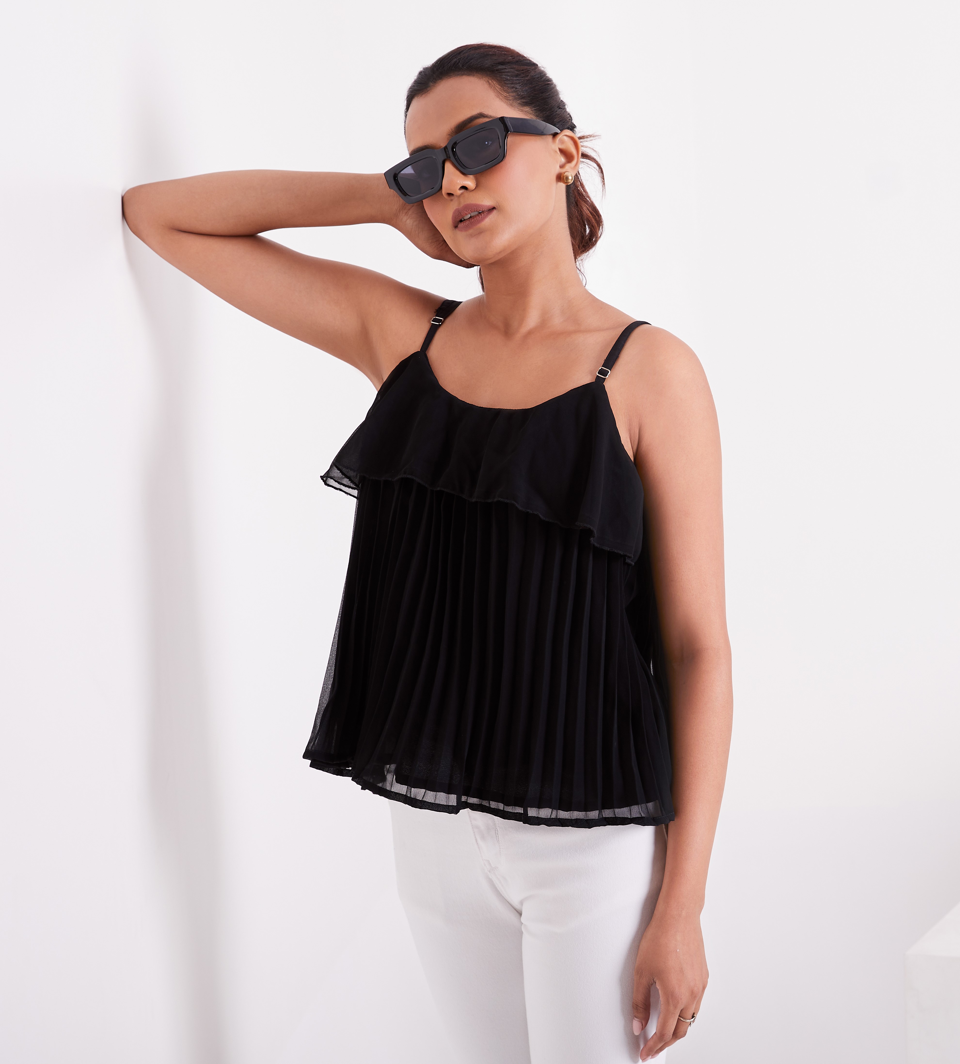 Women's Black Ruffle Top