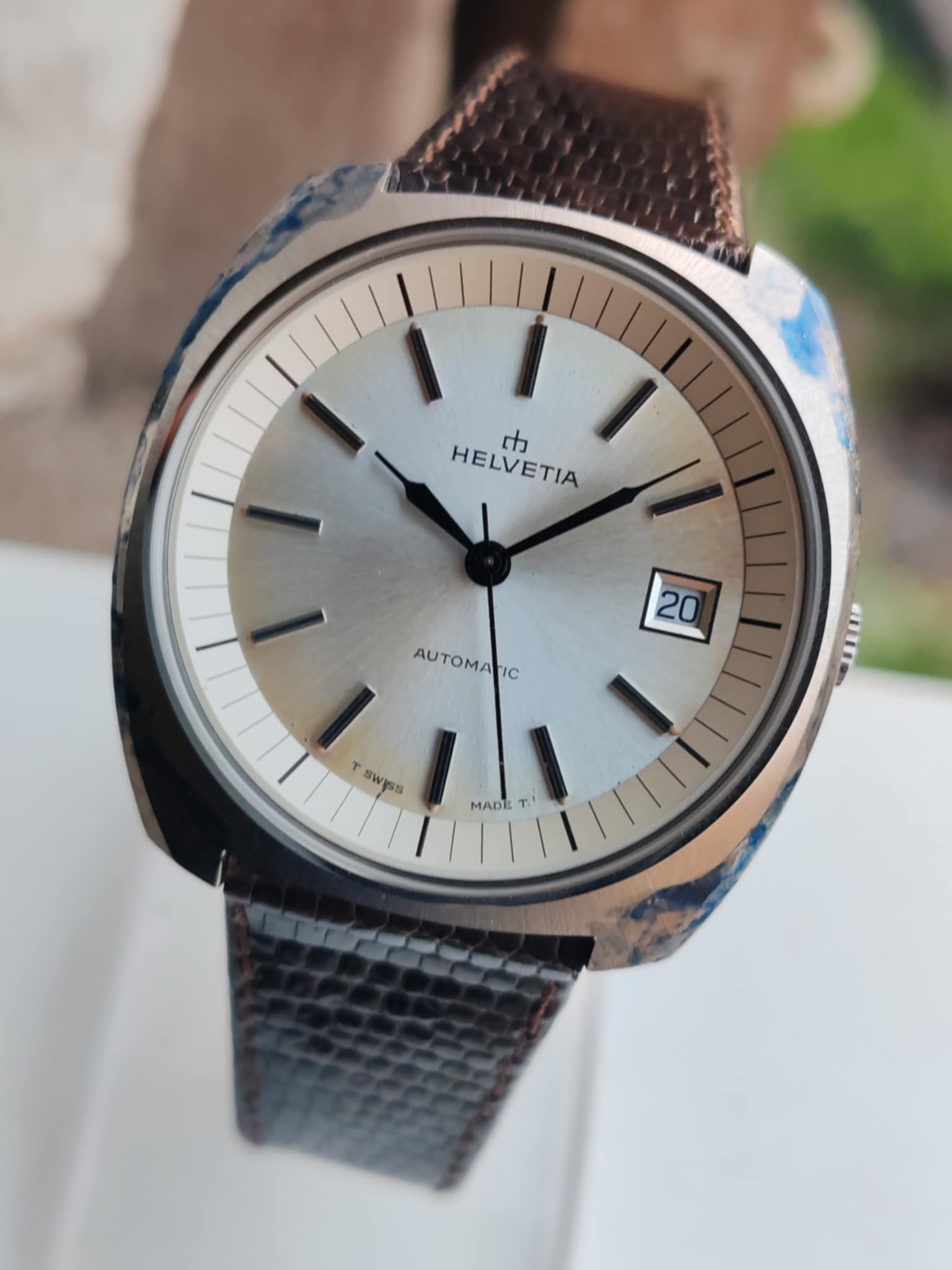 Helvetia Automatic Date Swiss White Dial 1970's