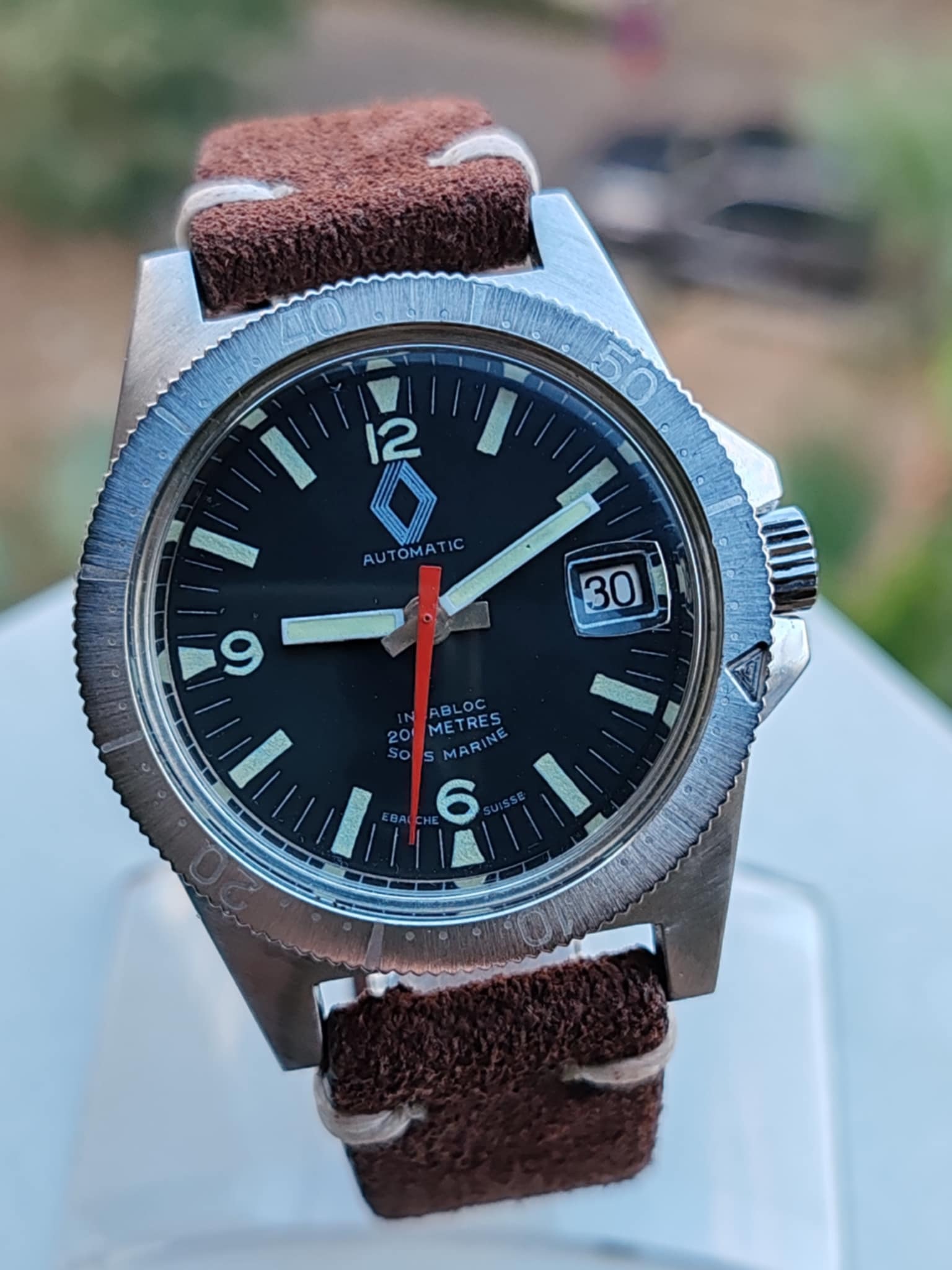 SOUS MARINE RENAULT LOGO AUTOMATIC STEEL VINTAGE RARE WATCH