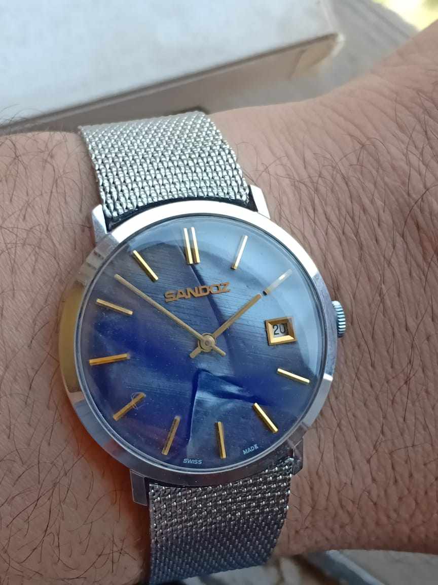 Sandoz Manual winding Rare Blue Marble Dial
