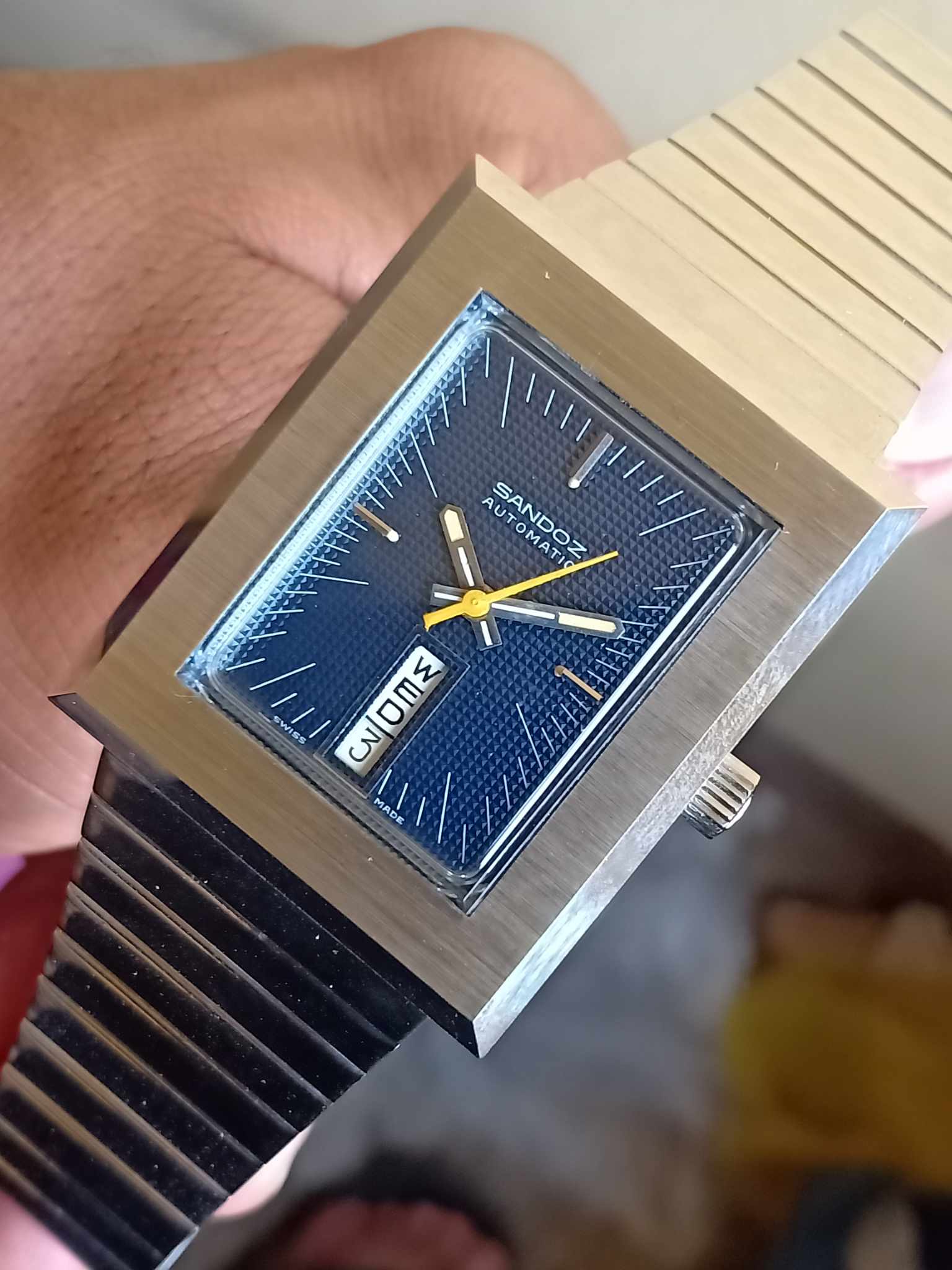 Sandoz Square Automatic Vintage - Rare Blue Dial