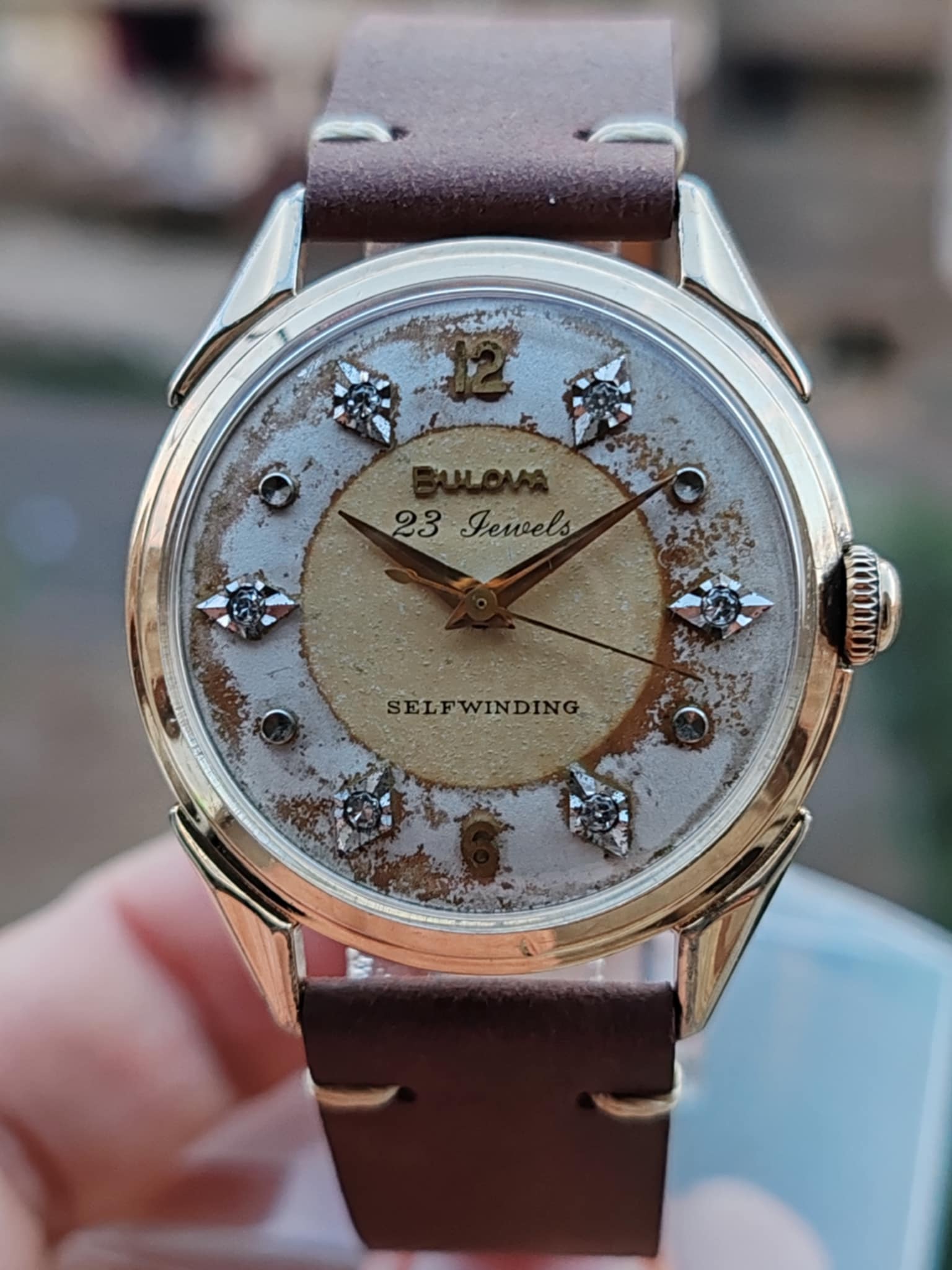 Bulova Diamond Self winding 23 Jewel 10K Gold Filled Case Diamond Dial