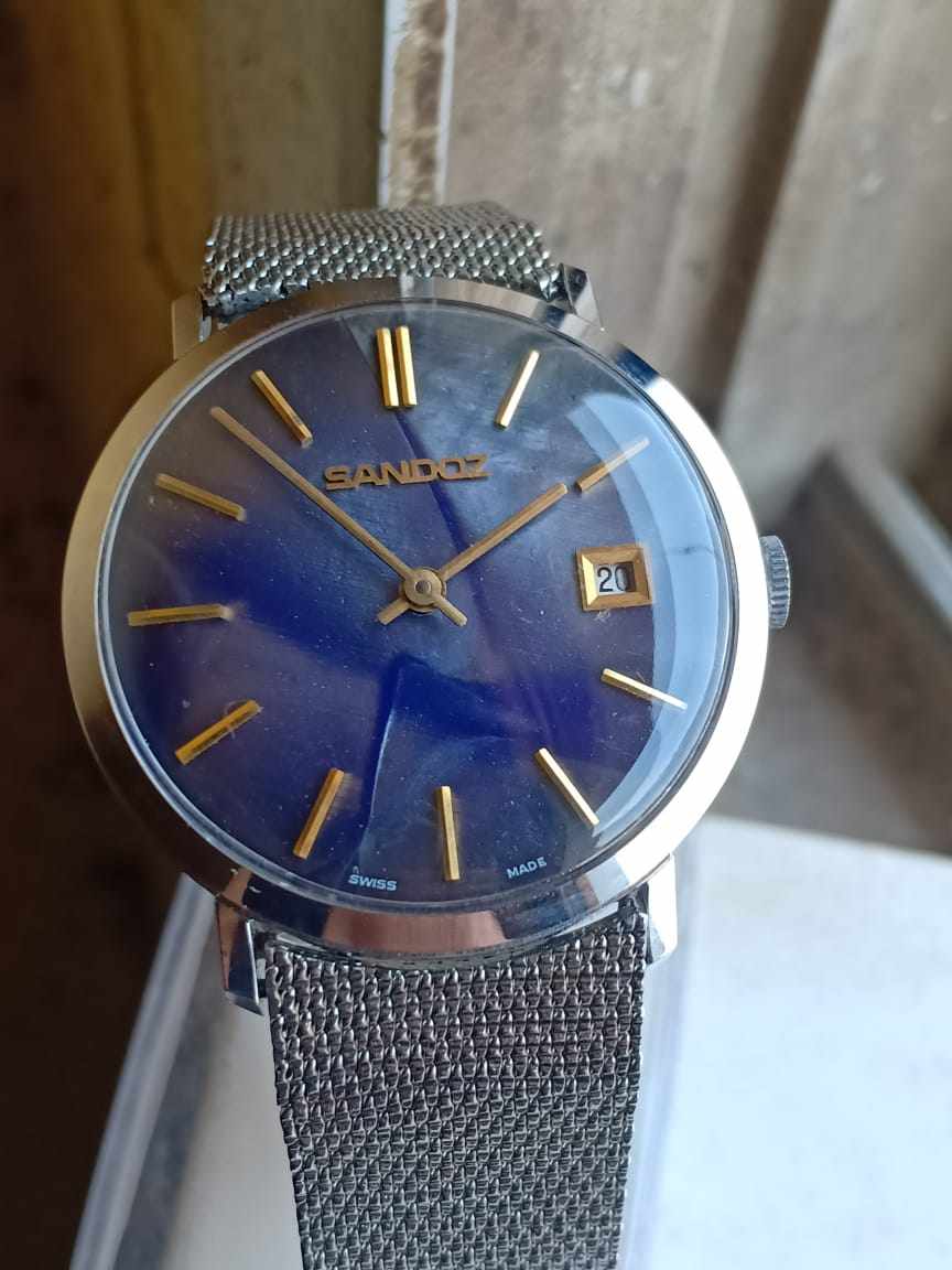 Sandoz Manual winding Rare Blue Marble Dial