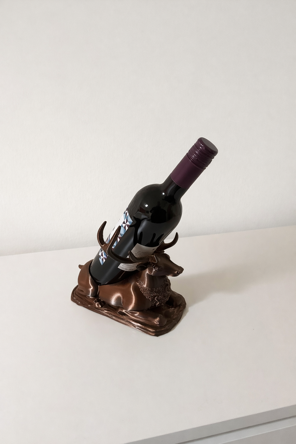 3D Printed Stag / Deer Wine Bottle Holder – Metallic Bronze & Gold Finish