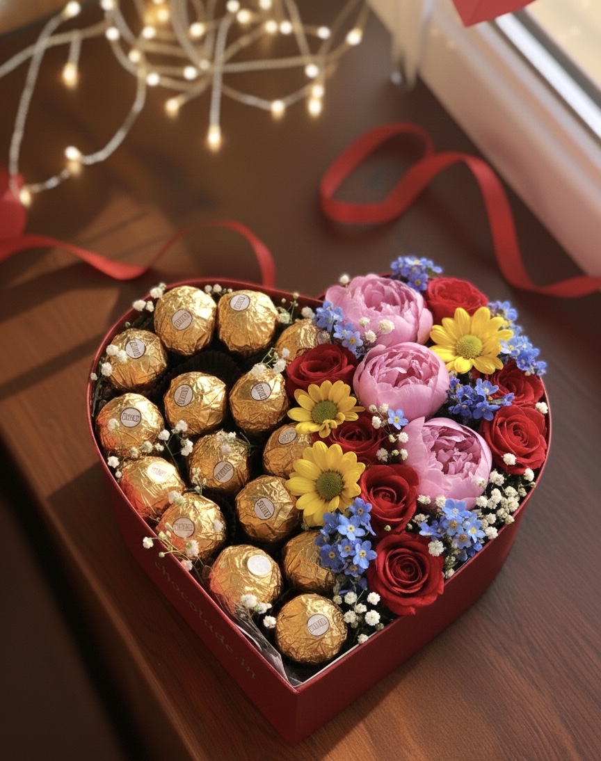 ❤️ Luxury Heart Chocolate & Flower Box ❤️