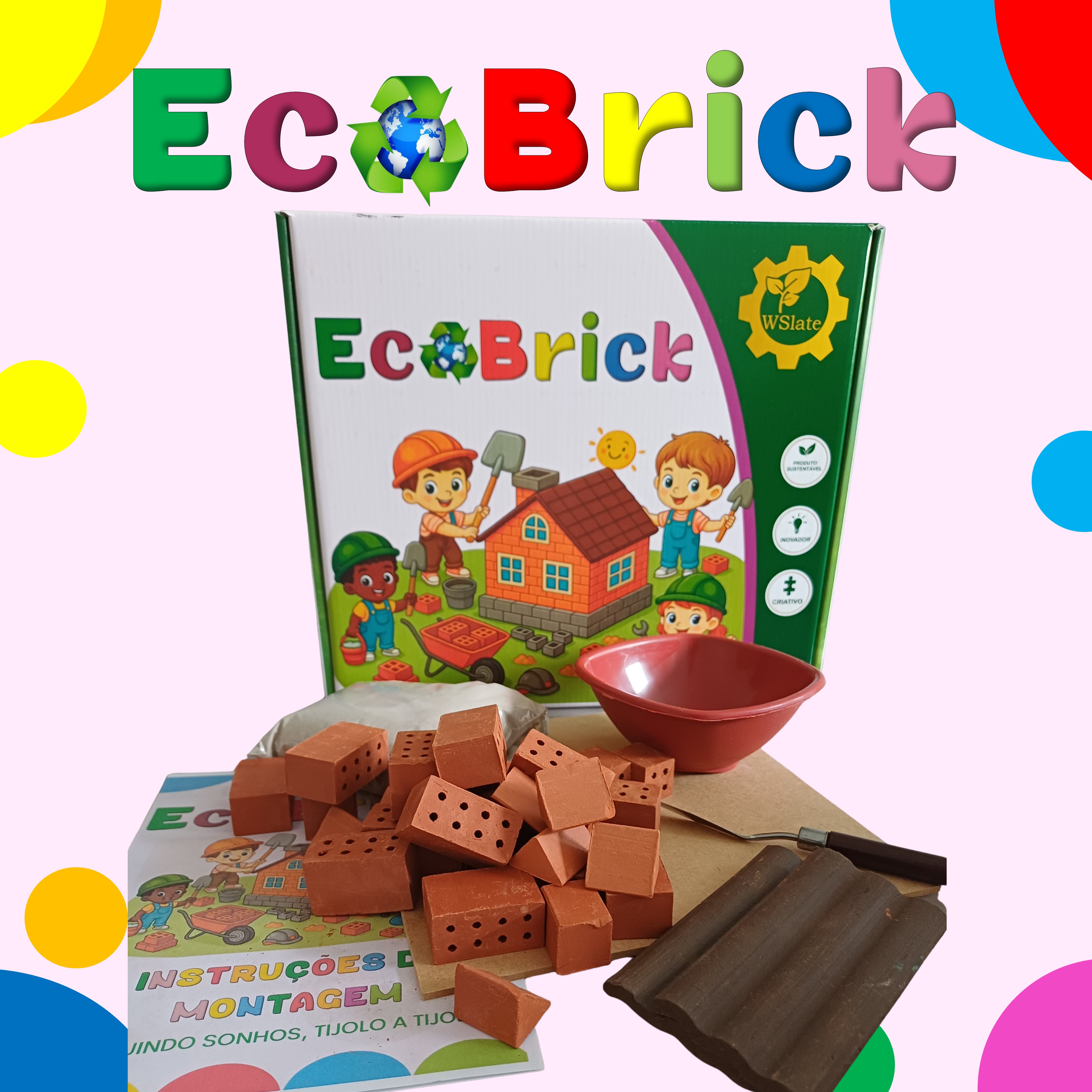 ECOBRICK. KIT CASINHA. KIT DE CONSTRUÇÃO INFANTIL. TIJOLOS REAIS EM MINIATURA.