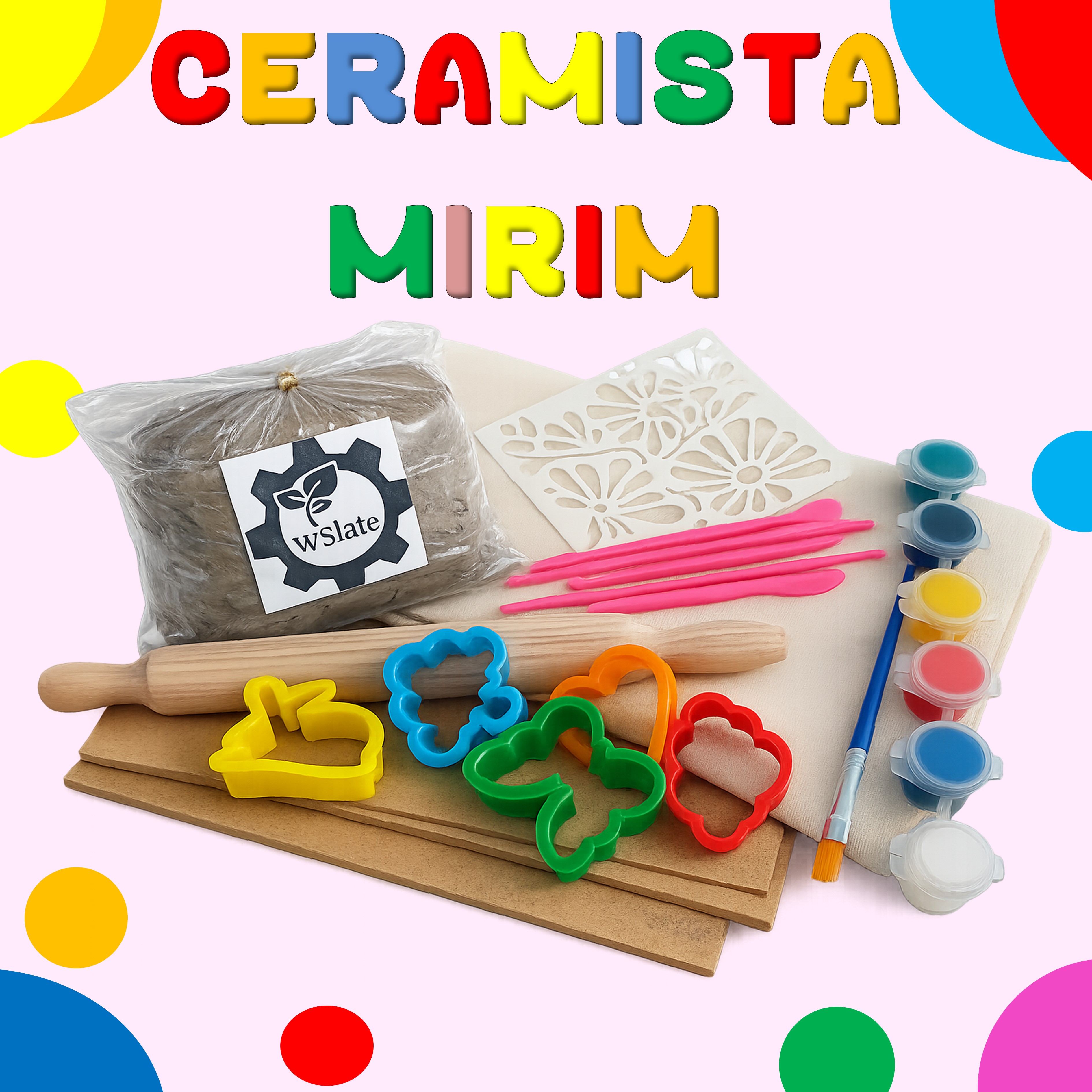 Ceramista Mirim. Kit de cerâmica para crianças. Kit infantil de cerâmica. Kit de Modelagem em Argila Infantil. Kit de pintura