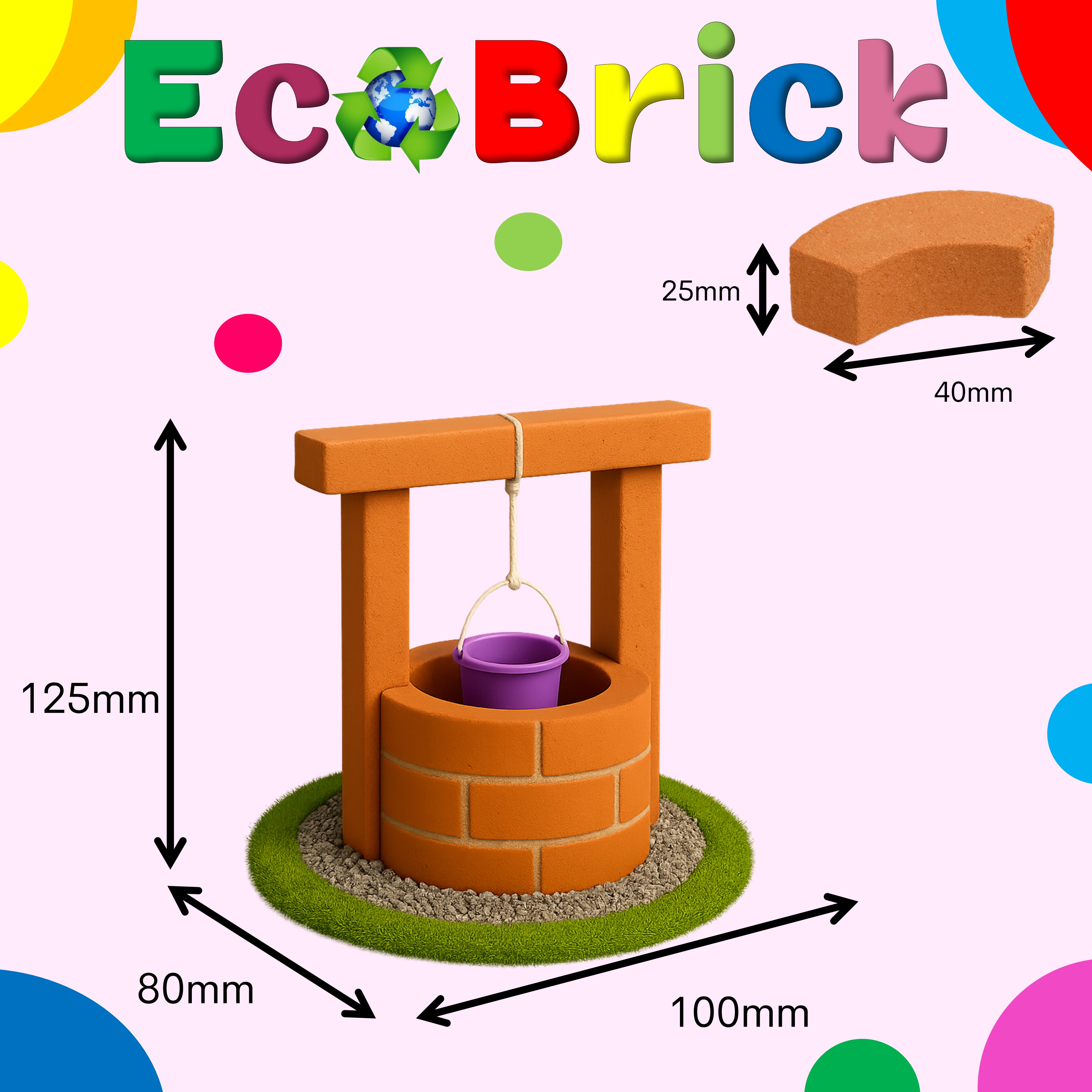 ECOBRICK. KIT POÇO. KIT DE CONSTRUÇÃO INFANTIL.  KIT DE MONTAR. TIJOLOS REAIS EM MINIATURA