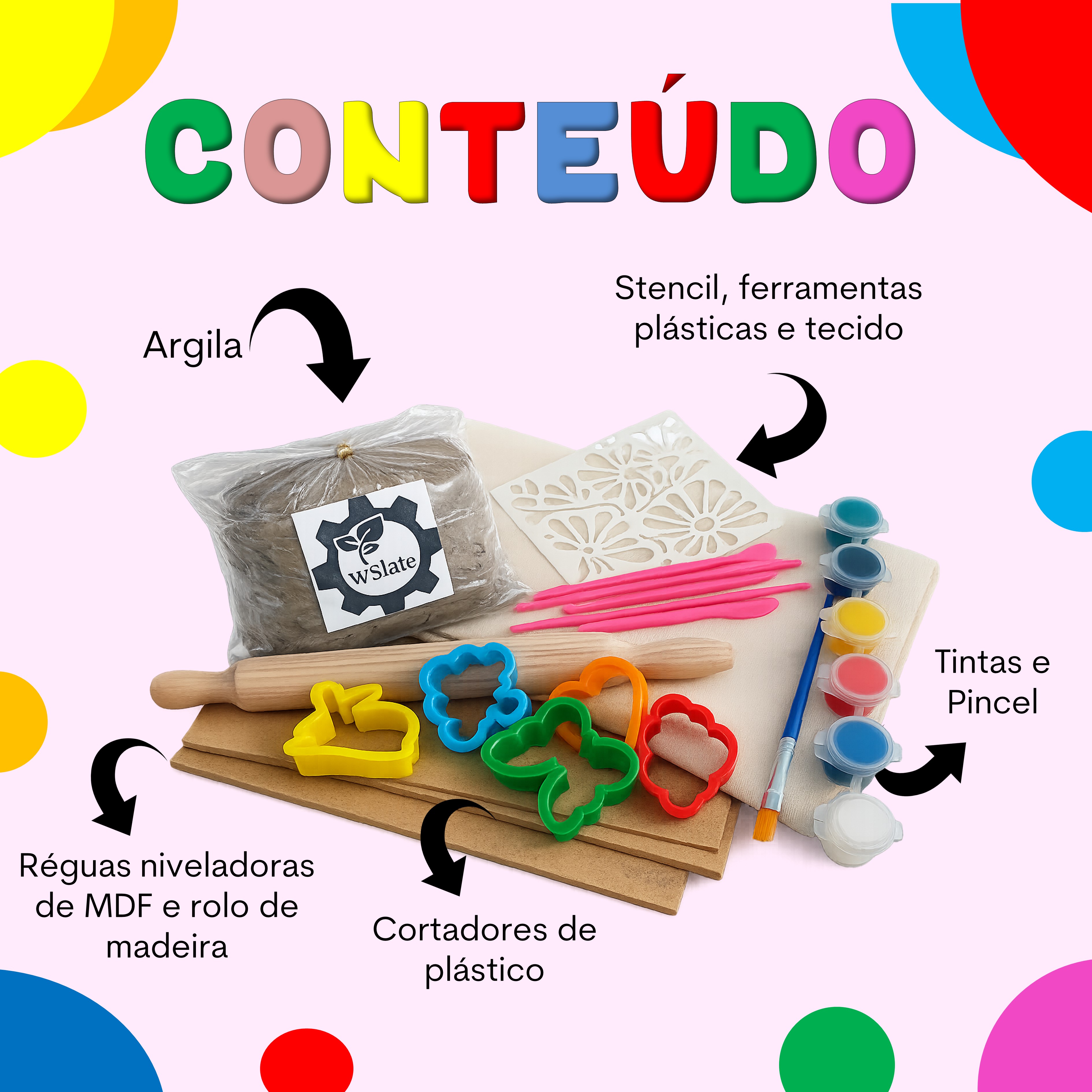 Ceramista Mirim. Kit de cerâmica para crianças. Kit infantil de cerâmica. Kit de Modelagem em Argila Infantil. Kit de pintura
