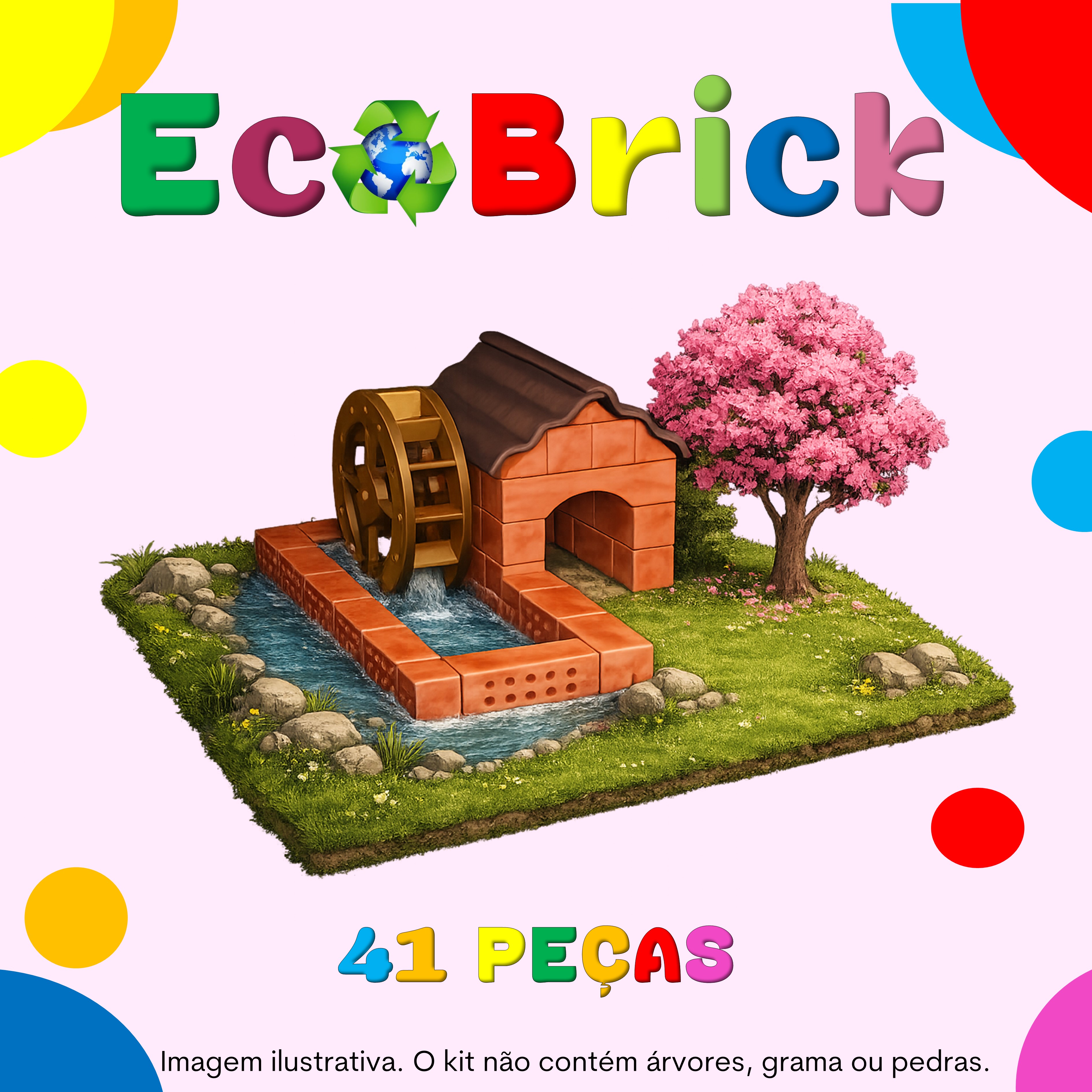 ECOBRICK. MOINHO D'ÁGUA. KIT DE CONSTRUÇÃO INFANTIL.   KIT DE MONTAR. KIT DE CONSTRUÇÃO. 