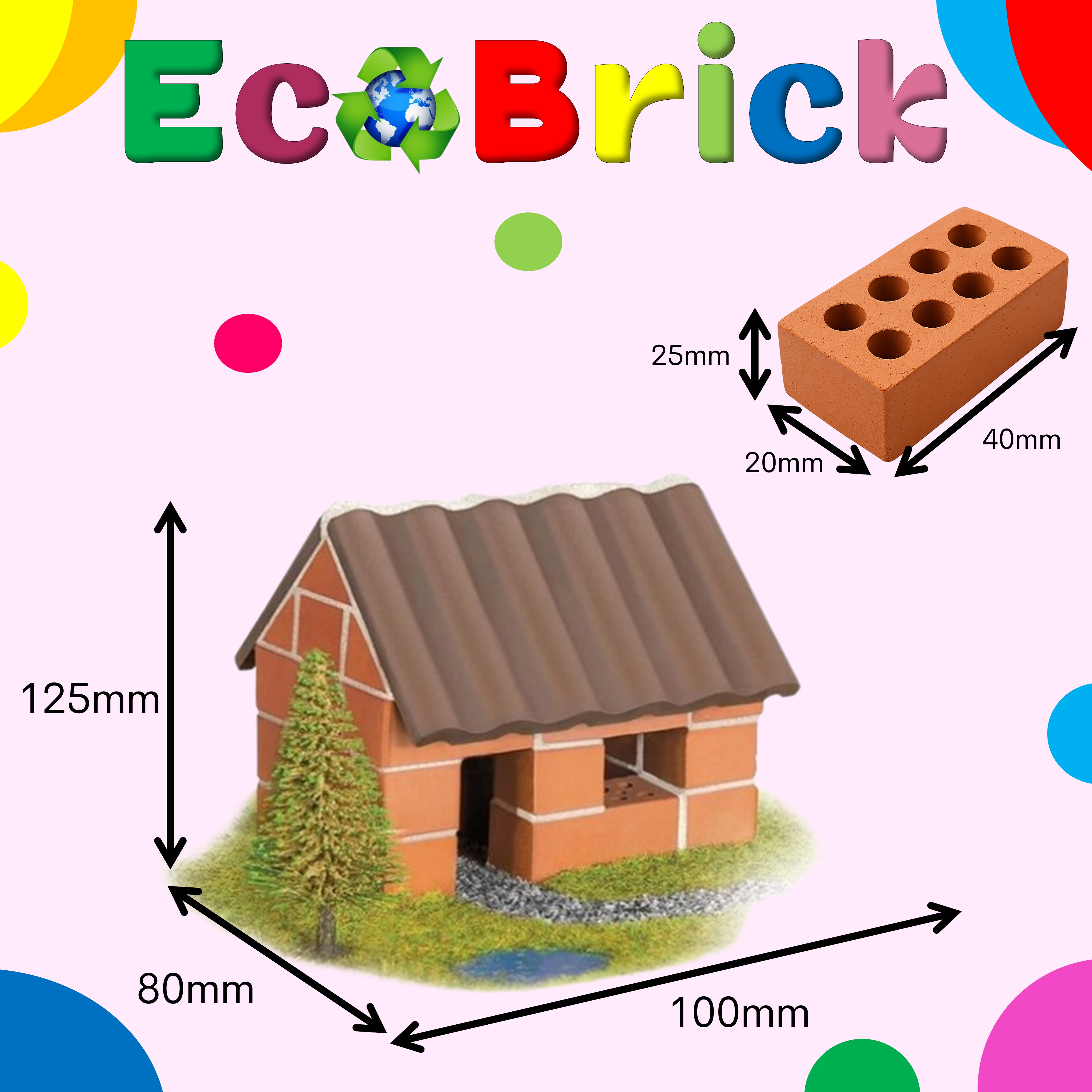 ECOBRICK. KIT CASINHA. KIT DE CONSTRUÇÃO INFANTIL. TIJOLOS REAIS EM MINIATURA.