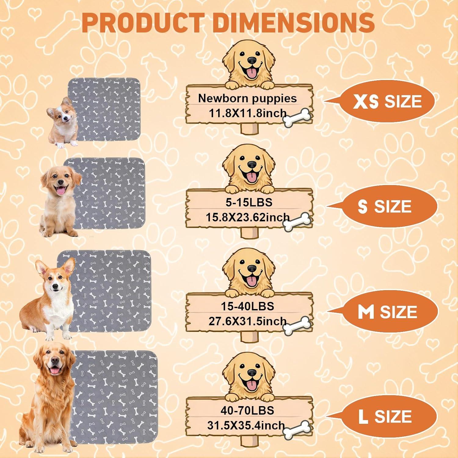 Puppy Pads with Pheromones, Washable Pee Pads for Dogs, Reusable Pee Pads for Dogs, Waterproof and Leak-Proof, Non-Slip Base Training Pads Suitable for Home,Travel and Dog Crates(Brown Bones,M)