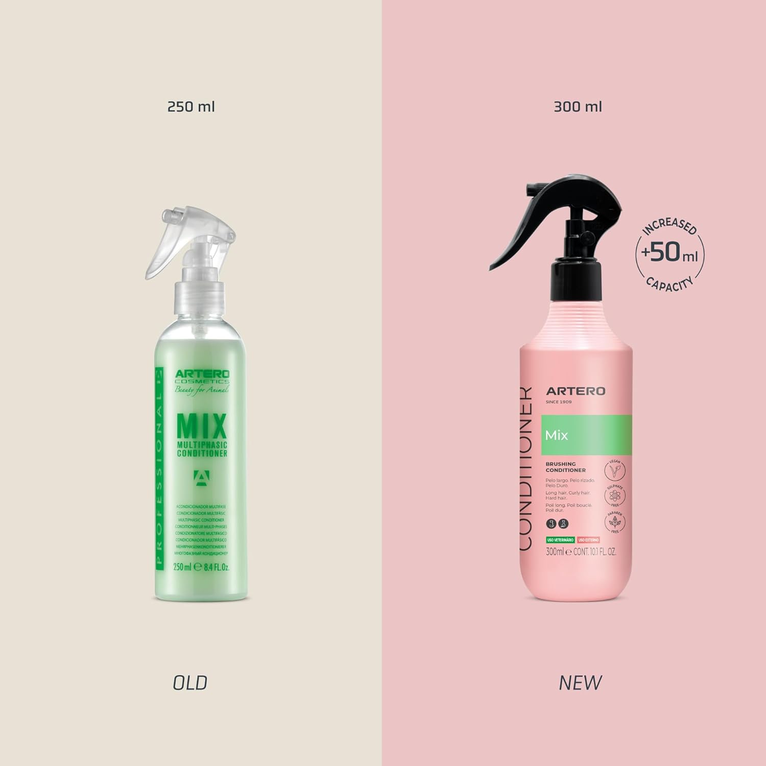 Artero Mix. Multi-Phase Conditioner for Dogs and Cats; detangles and moisturizes the Coat. Ideal for All Coat Types, Daily use, and Professional use. No-Rinse Formula. Reduces Drying time.