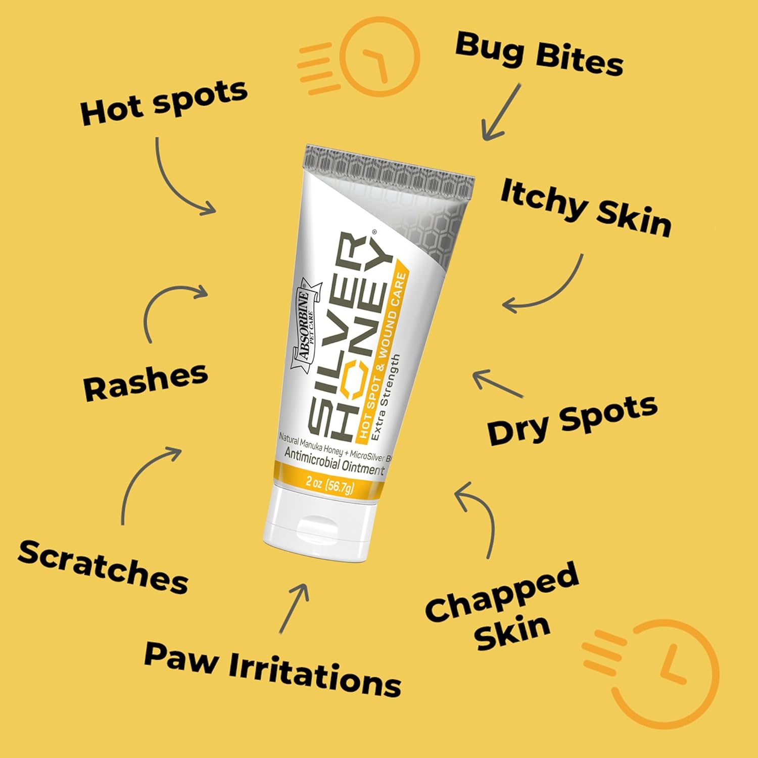 Absorbine Silver Honey Hot Spot & Wound Care Ointment 2oz Tube, Manuka Honey & Micro Silver BG, Medicated for Dogs, Cats, Small Animal