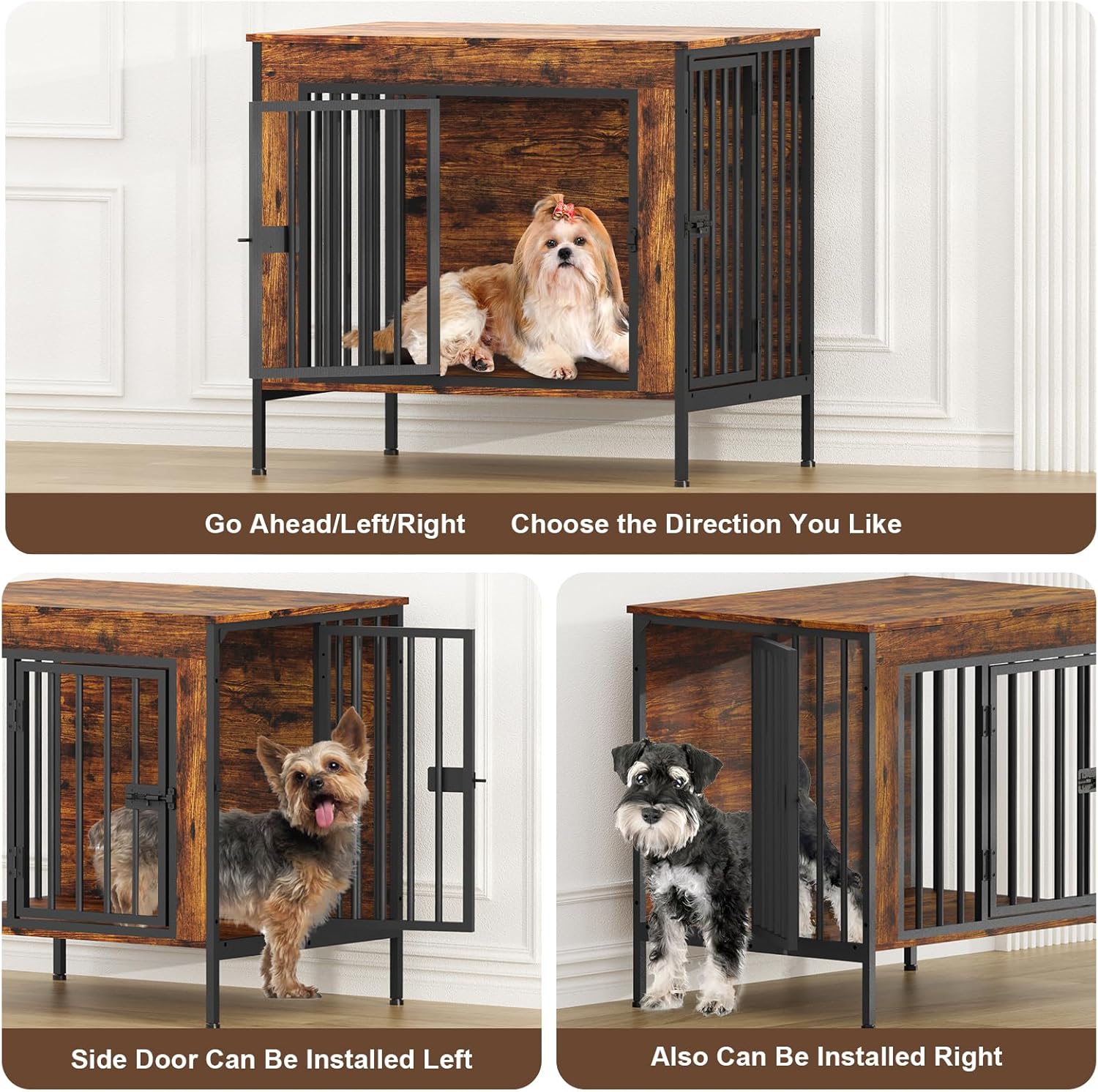 EasyCom Dog Crate Furniture for 1 or 2 Dogs, Heavy Duty Single/Double Dog Crates for Small/Medium/Large Dogs, 