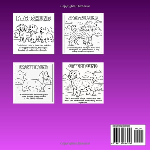 Hound Group Coloring Book: Cute Hound Dog Coloring Book: Easy Bold-Line Pages Featuring All Hound Breeds, Fun Learning Book for Kids, Families & Dog Enthusiasts