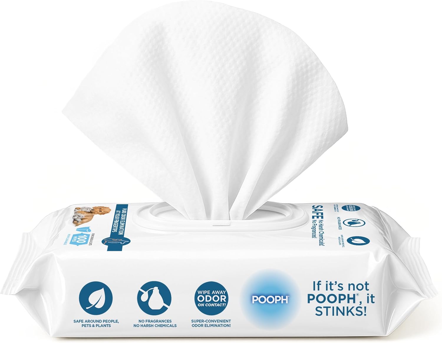 POOPH® Pure Wipes™ – 100 Count Pack – Gentle, Fast Odor-Elimination – NO Fragrances, NO Harsh Chemicals – Cleans Paws, Butt, Ears, Face, Fur – Perfect for Cars, Crates, All Surfaces