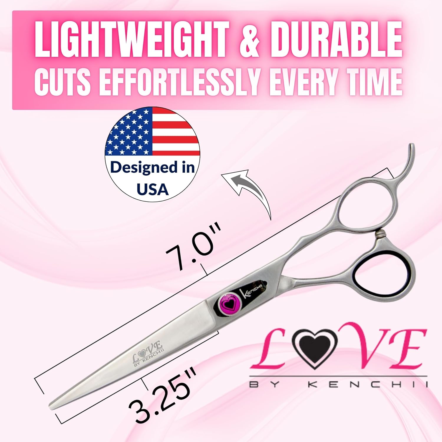 Kenchii Love Dog Grooming Scissors, 7 Inch Straight Shears, Dog Scissors for Grooming