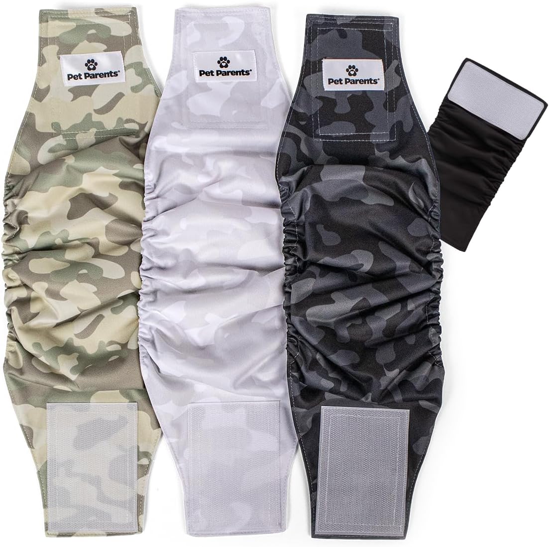 Pet Parents® Washable Belly Bands for Male Dogs (3pack) + Extenders® of Durable Dog Diapers Male, Premium Male Dog Diapers & Dog Wraps (Medium, Camo)