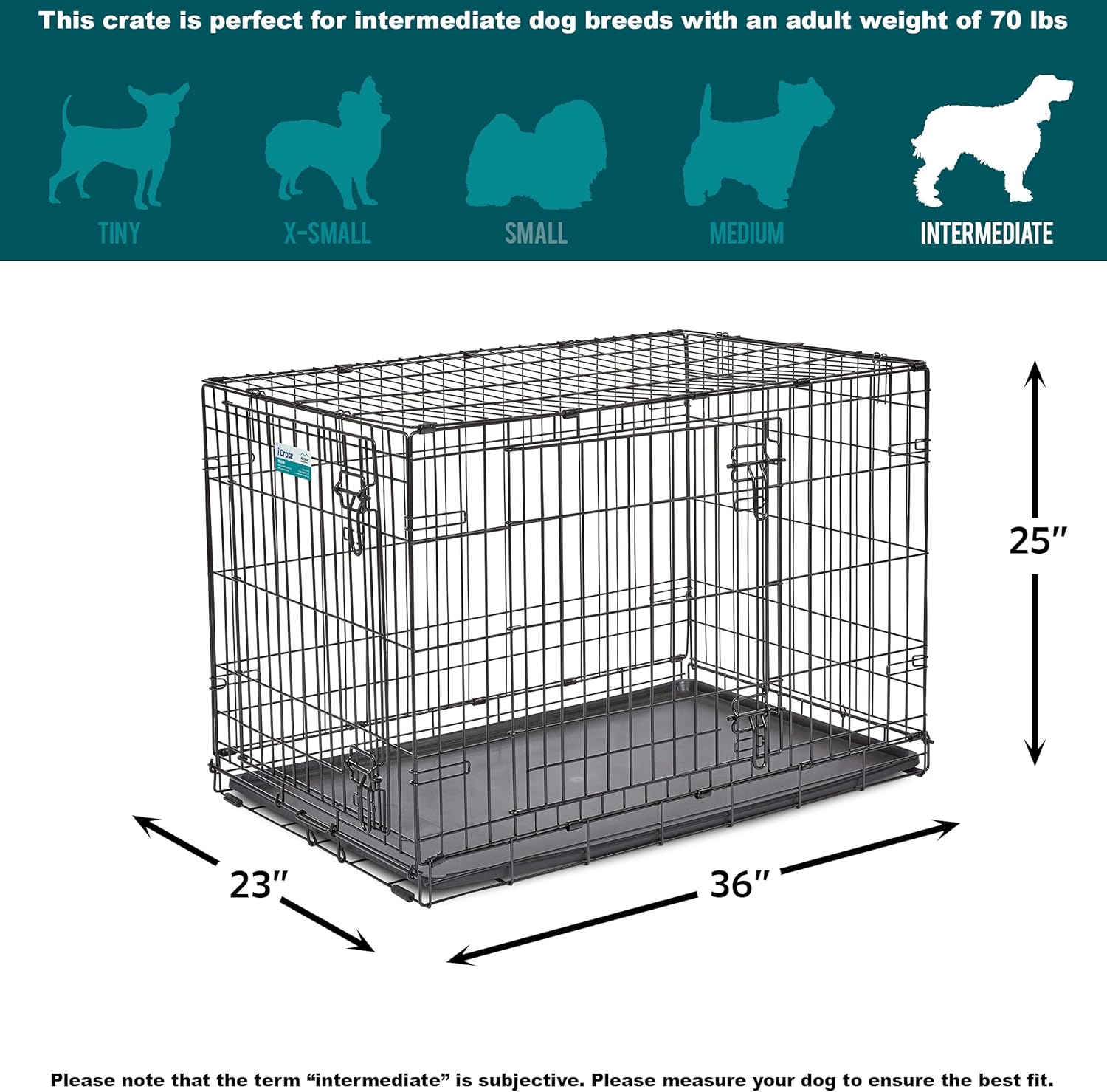 MidWest Homes for Pets 48-Inch iCrate for Extra-Large Breeds, 90-110 lbs, Double Door Folding Dog Crate with Divider Panel