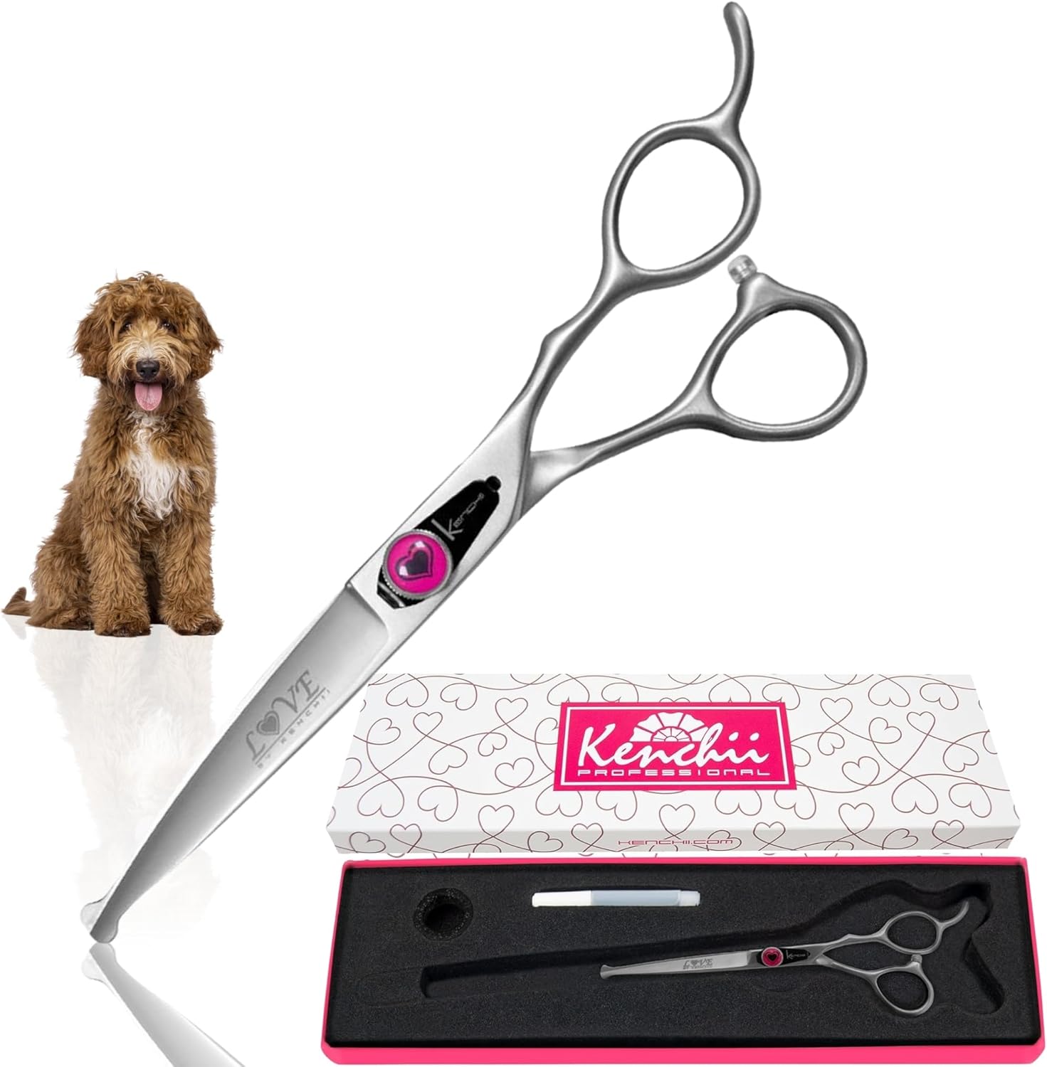 Kenchii Love Dog Grooming Scissors, 6.5 Inch Straight Balltip Shears, Dog Scissors for Grooming