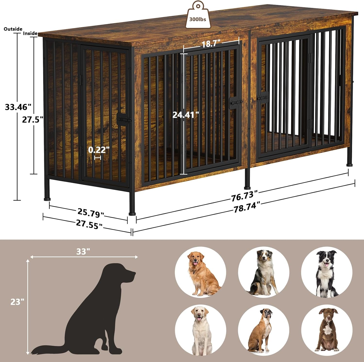 EasyCom Dog Crate Furniture for 1 or 2 Dogs, Heavy Duty Single/Double Dog Crates for Small/Medium/Large Dogs