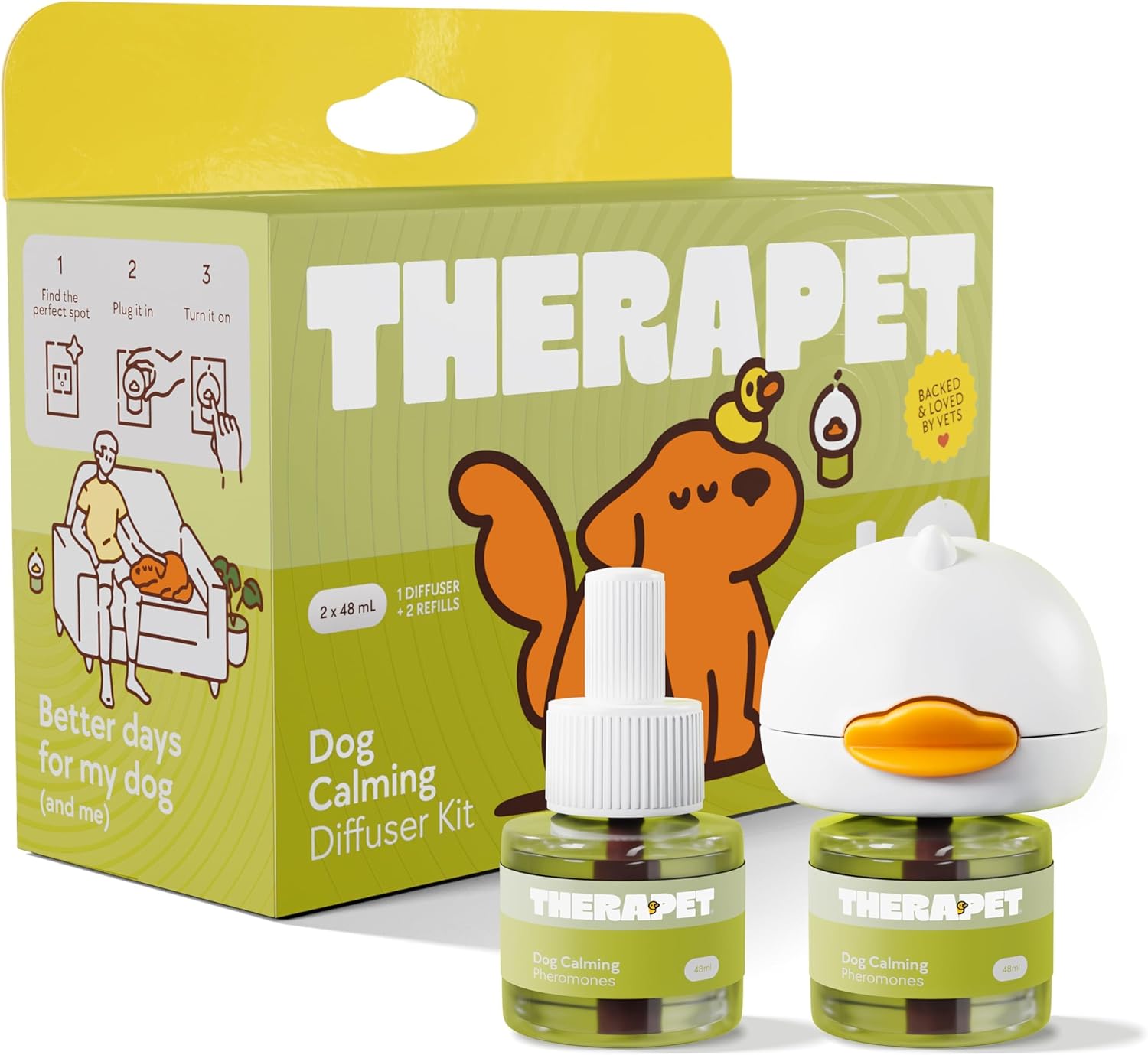 TherapetMD Dog Calming Diffuser - for Stress, Destructive Behavior, Pee Accidents, Separation Anxiety, Barking, Aggression & Chewing - 2 count Refill Included 30-Day each