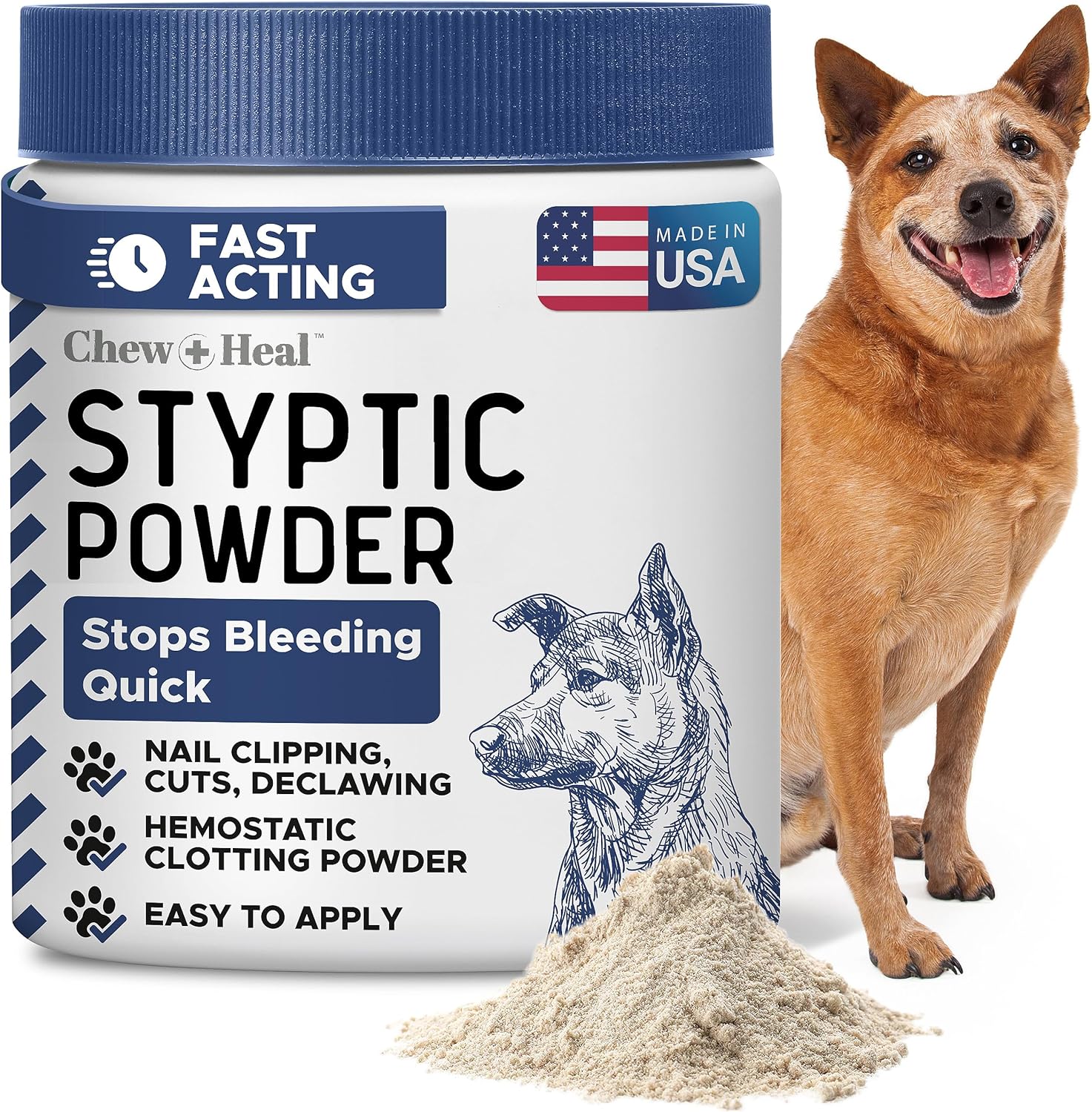 Chew + Heal Labs Styptic Powder for Dogs & Cats - 1.5 oz - Quick Stop Bleeding for Dogs Nails & Minor Cuts