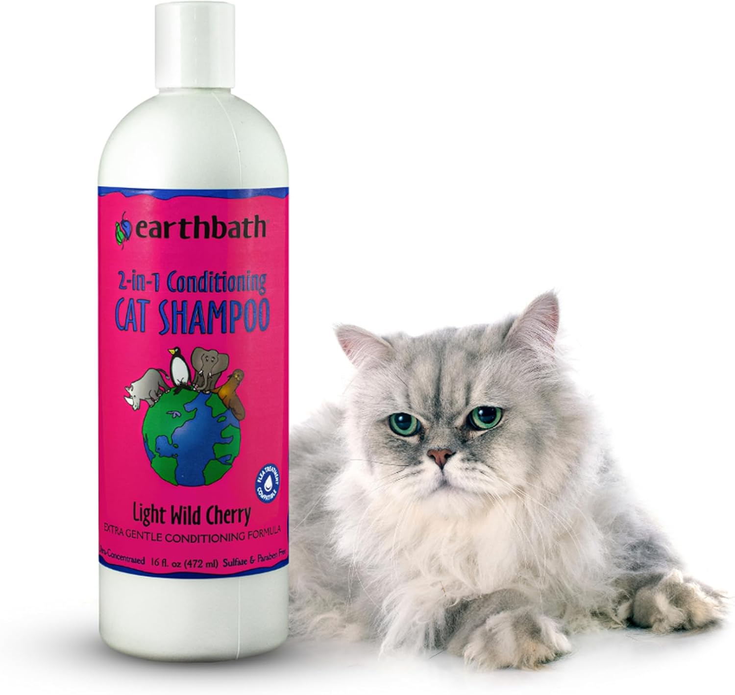 earthbath, Wild Cherry 2-in-1 Cat Conditioning Shampoo - Cruelty Free Cat Shampoo and Conditioner