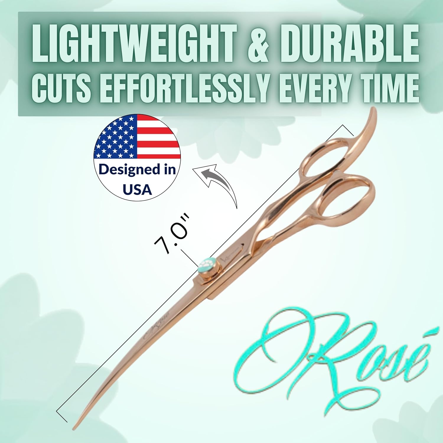 Kenchii Rose Dog Grooming Scissors, 7 Inch Curved Shears, Dog Scissors for Grooming