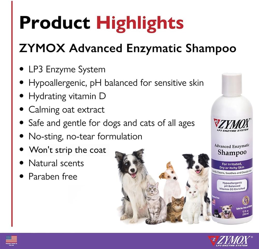 ZYMOX Advanced Enzymatic Shampoo, 12 oz - for Pets & Animals of All Ages: Cleans, Refreshes, Hydrates & Nourishes Dry Skin & Coat