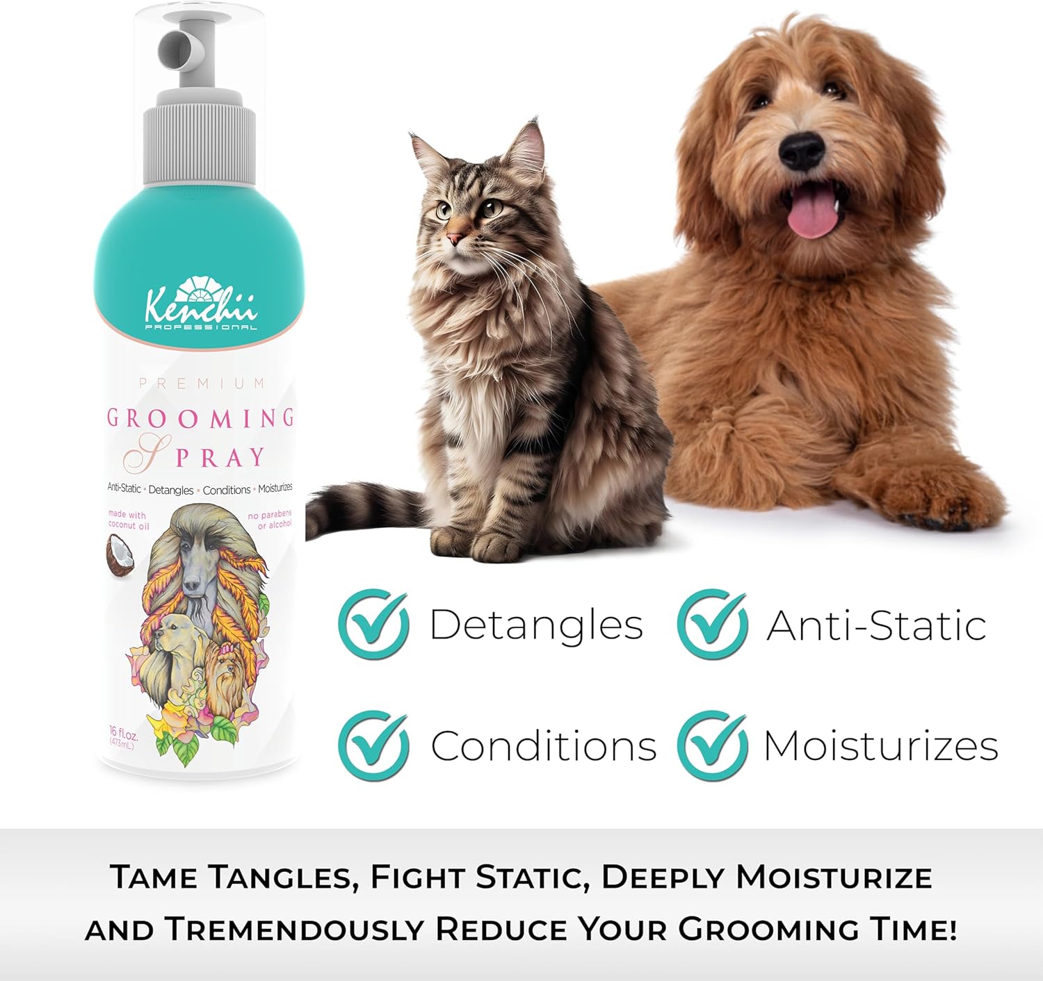 Kenchii Premium Pet Grooming Spray for Dogs and Cats | All-Natural Scented Moisturizing Pet Detangler Spray | Pet Conditioner Coat Shine Spra