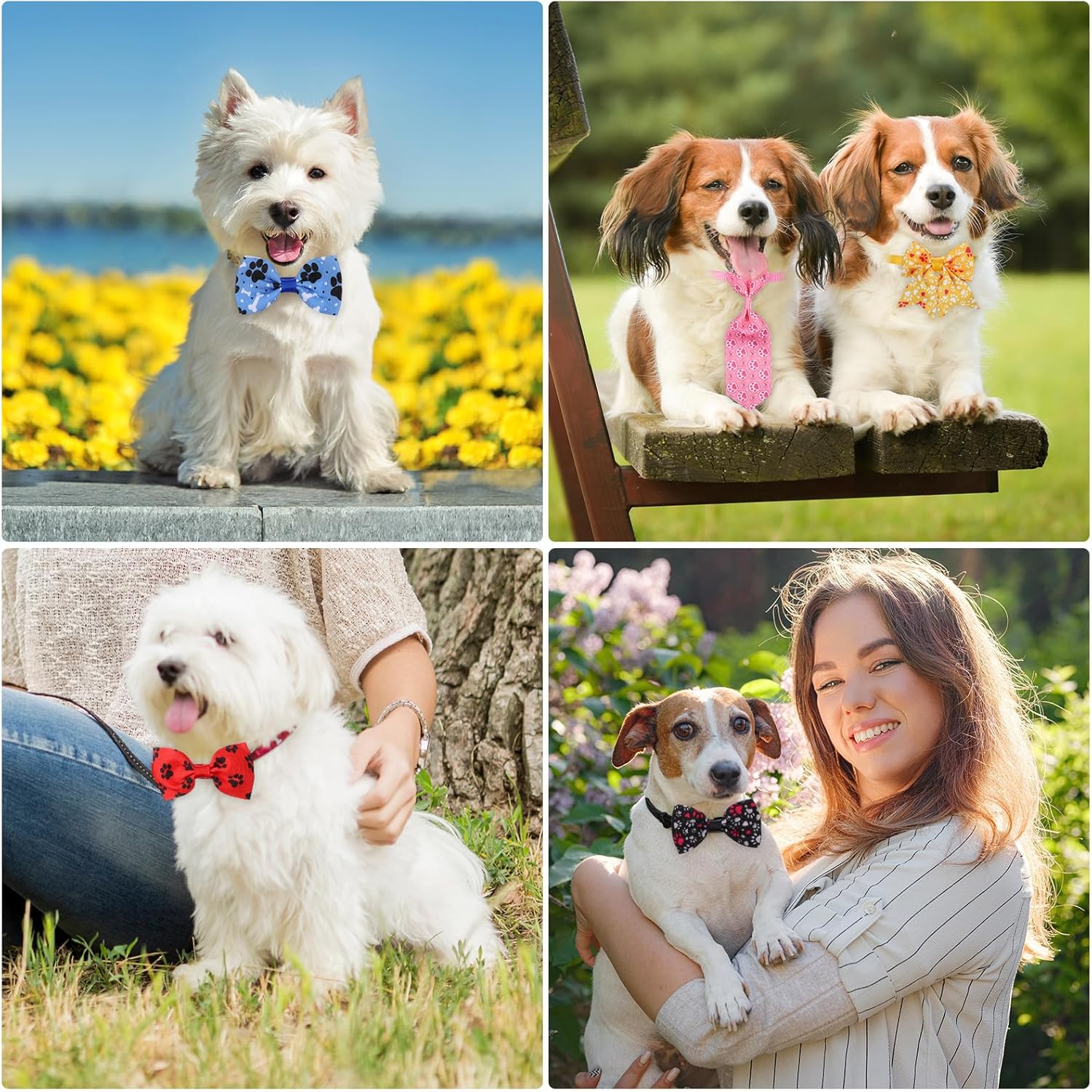 100 Pieces Dog Bow Tie Collar Set Include 40 Dog Neckties, and 30 Puppy Bowties, 30 Collar Flowers, Adjustable Pet Ties Grooming for Small Medium Pets