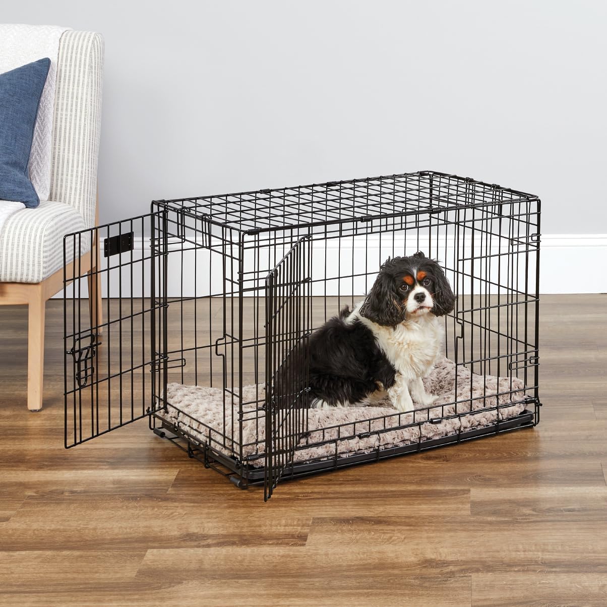 Midwest Homes for Pets 30-Inch Crate for Medium Breeds, 21-40 lbs, Double Door Folding Dog Crate with Divider Panel