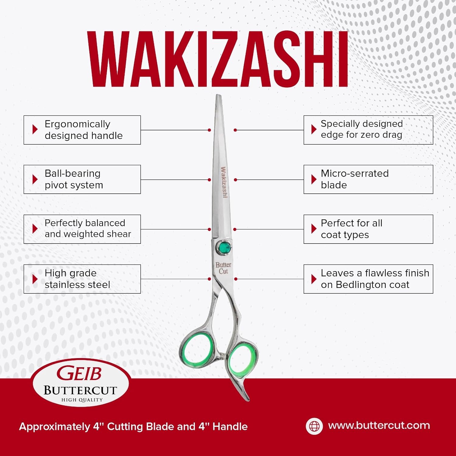 Geib Buttercut 8.5 inch Straight Dog Grooming Scissors, Wakizashi Professional Pet Grooming Stainless Steel Shears