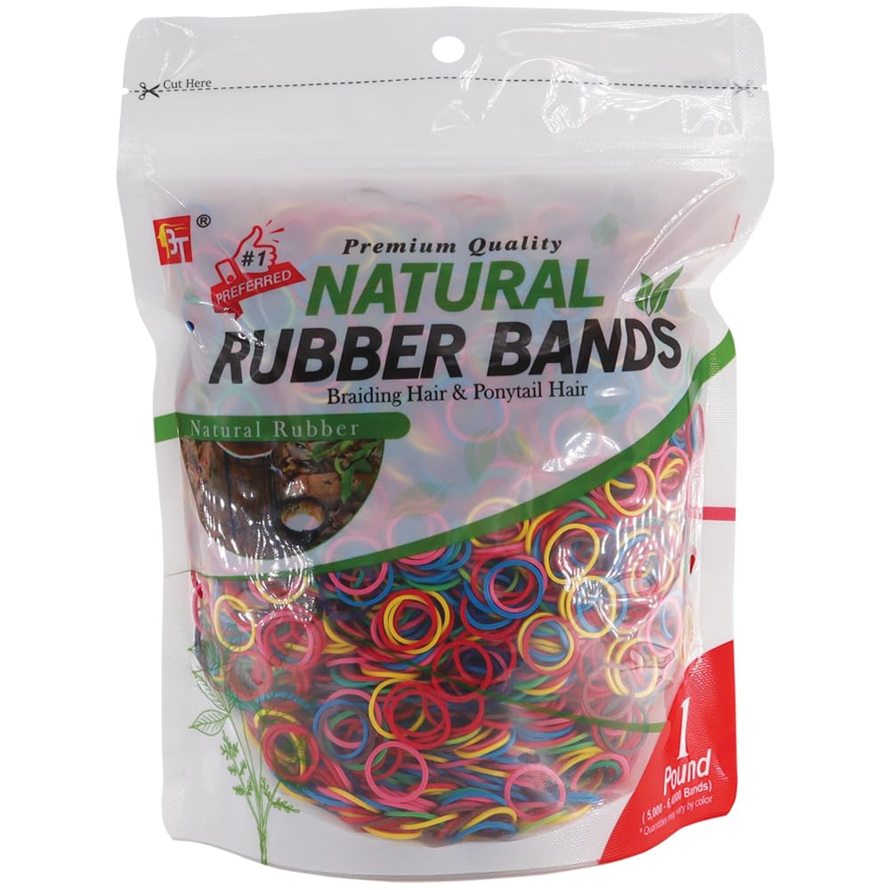 Beauty Town 1LB Rubber Bands for Hair - 5000+ Count Soft Stretch Elastic Hair Ties for Braids