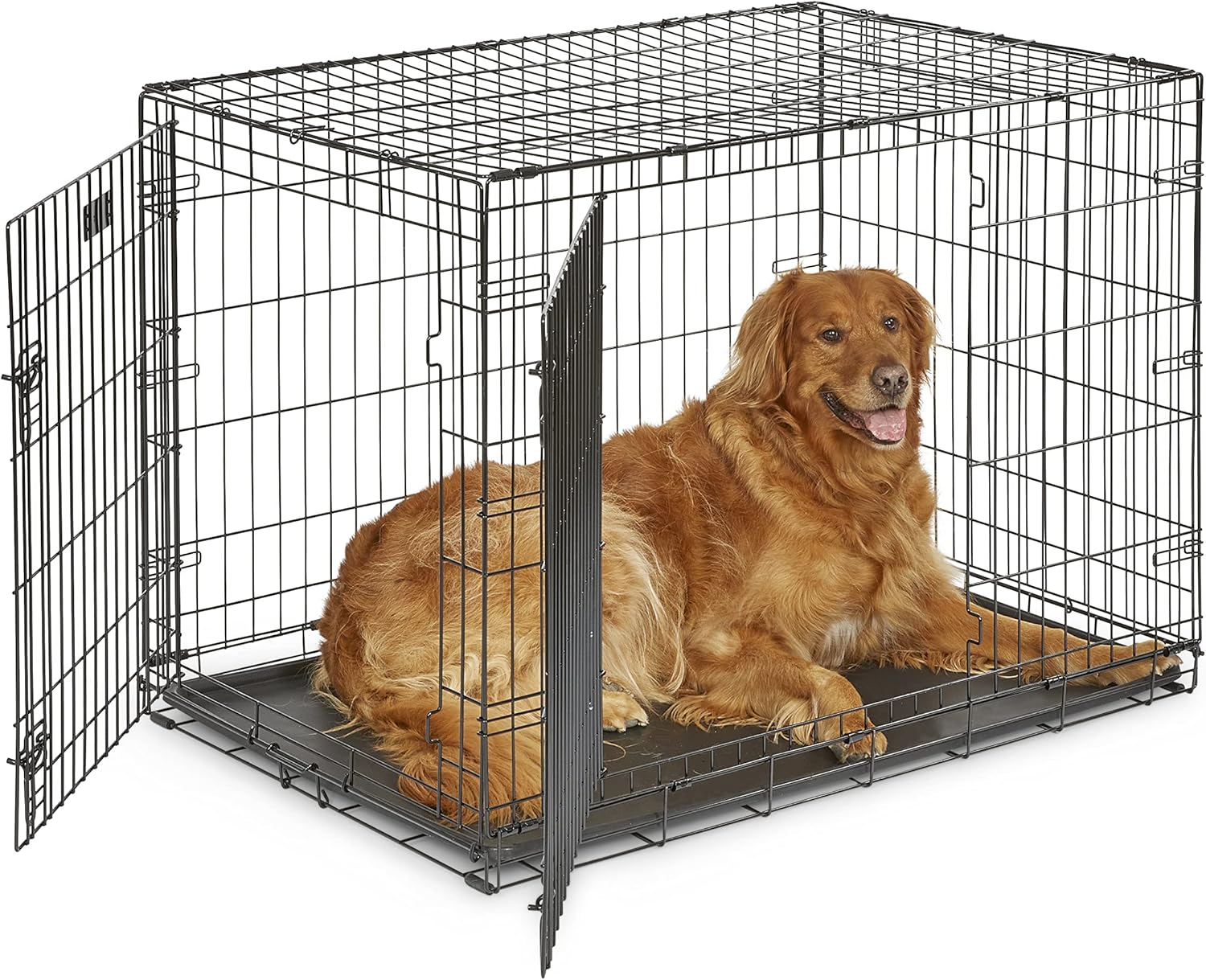 Midwest Homes for Pets 42-Inch Crate for Large Breeds, 71-90 lbs, Double Door Folding Dog Crate with Divider Panel