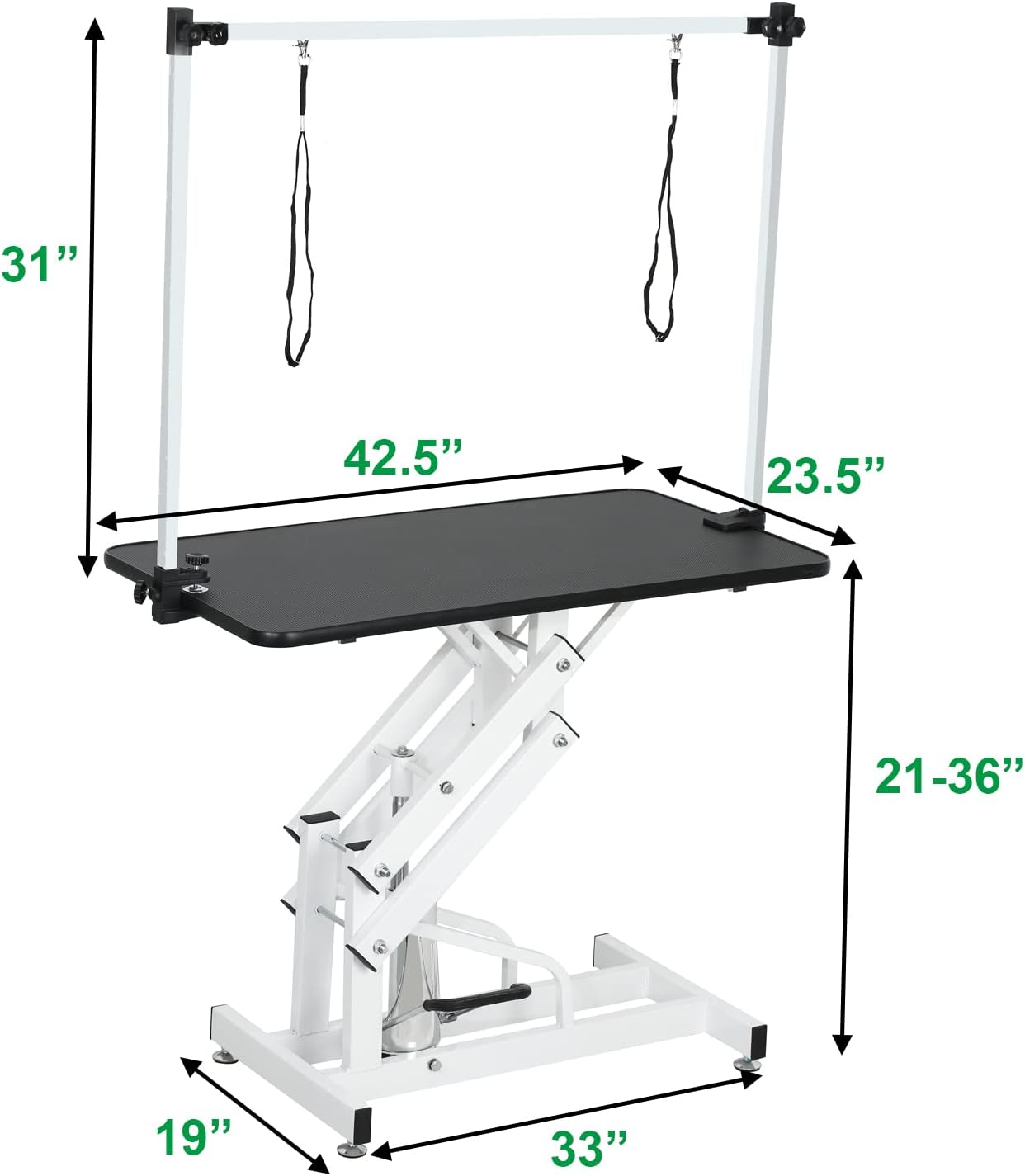 Hydraulic Dog Pet Grooming Table, 42 Inch Heavy Duty Professional Pet Grooming Station 21'' -36'' Height Adjustable for Large Dog at Home with Adjustable Overhead Arm, Clamp and Grooming Noose, Black