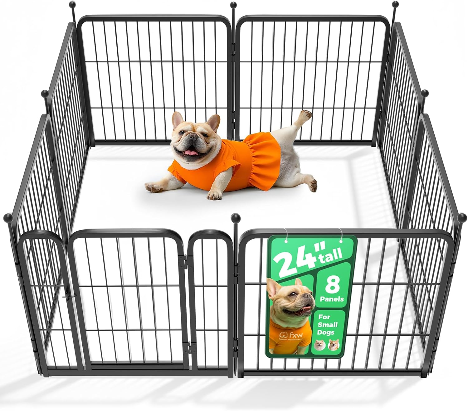 FXW Rollick Unleashed Dog Playpen for Indoor, Yard, RV Camping, 24 inch 8 Panels for Small and Puppy Dogs, Black Patented