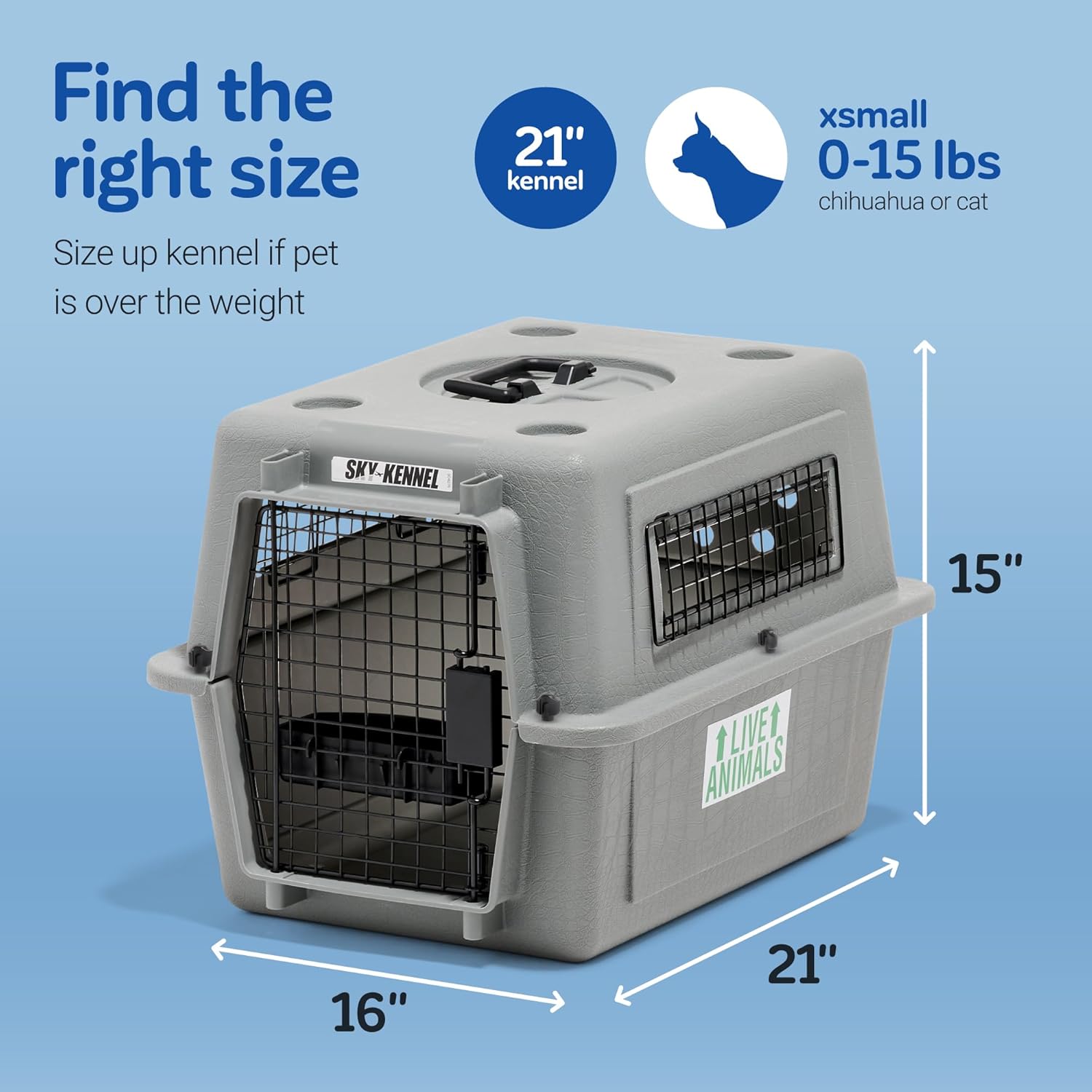 Petmate Sky Kennel for Air and Travel Airline Compliant Dog Crate for Smaller Dog Breeds or Pets up to 15 lbs,
