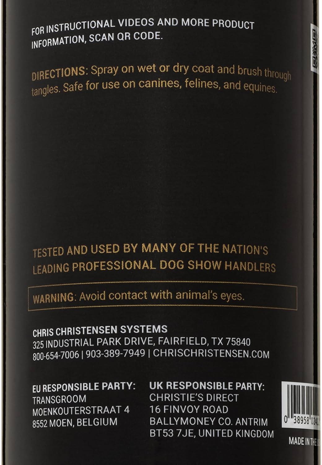 Crown Royale Ultimate Detangling Pet Spray Ready-to-Use, Removes Tangles, Prevents Stains, Repels Dirt, Made in USA, 16 oz