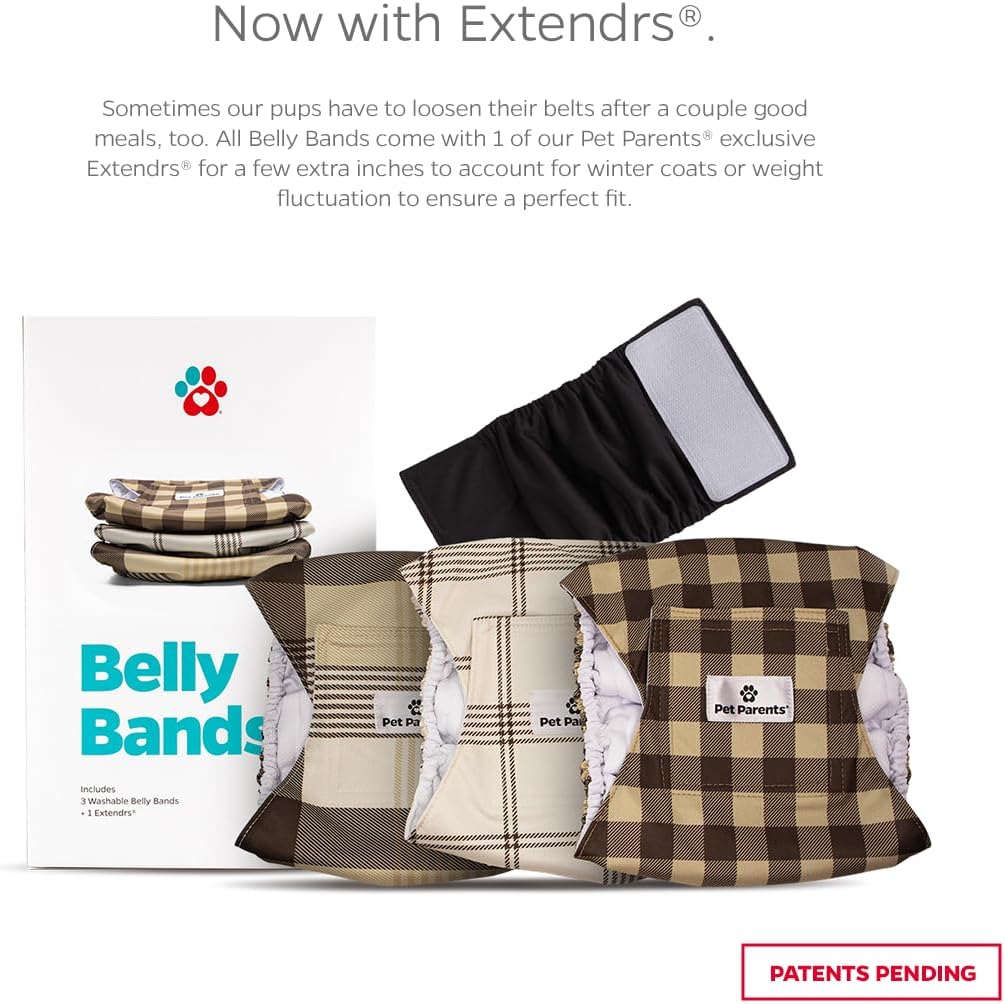 Pet Parents® Washable Belly Bands for Male Dogs (3pack) + Extenders® of Durable Dog Diapers Male, Premium Male Dog Diapers & Dog Wraps (Large, Oxford)