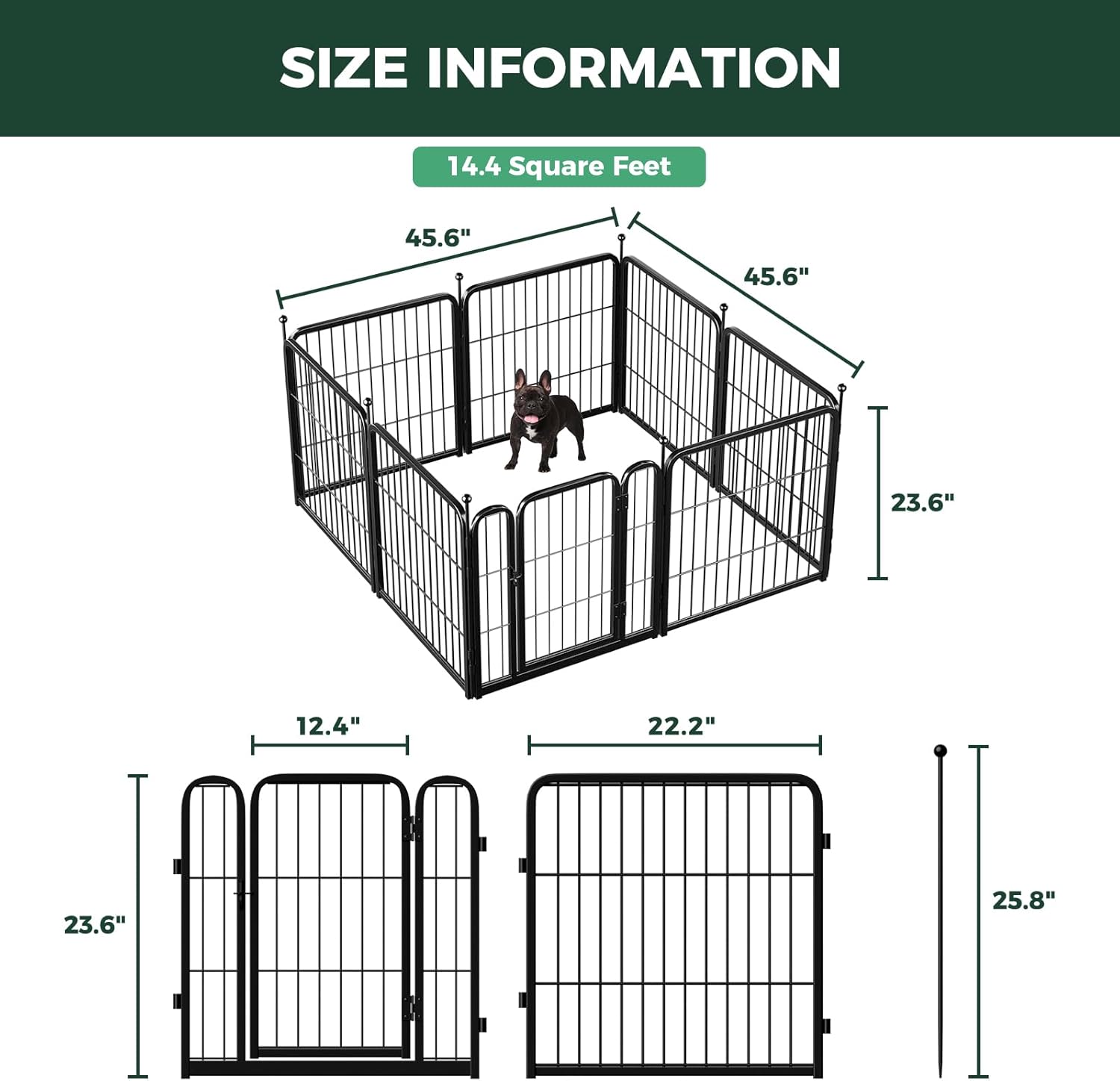 FXW Rollick Unleashed Dog Playpen for Indoor, Yard, RV Camping, 24 inch 8 Panels for Small and Puppy Dogs, Black Patented