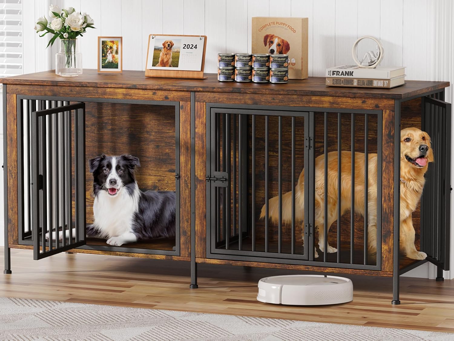 EasyCom Dog Crate Furniture for 1 or 2 Dogs, Heavy Duty Single/Double Dog Crates for Small/Medium/Large Dogs