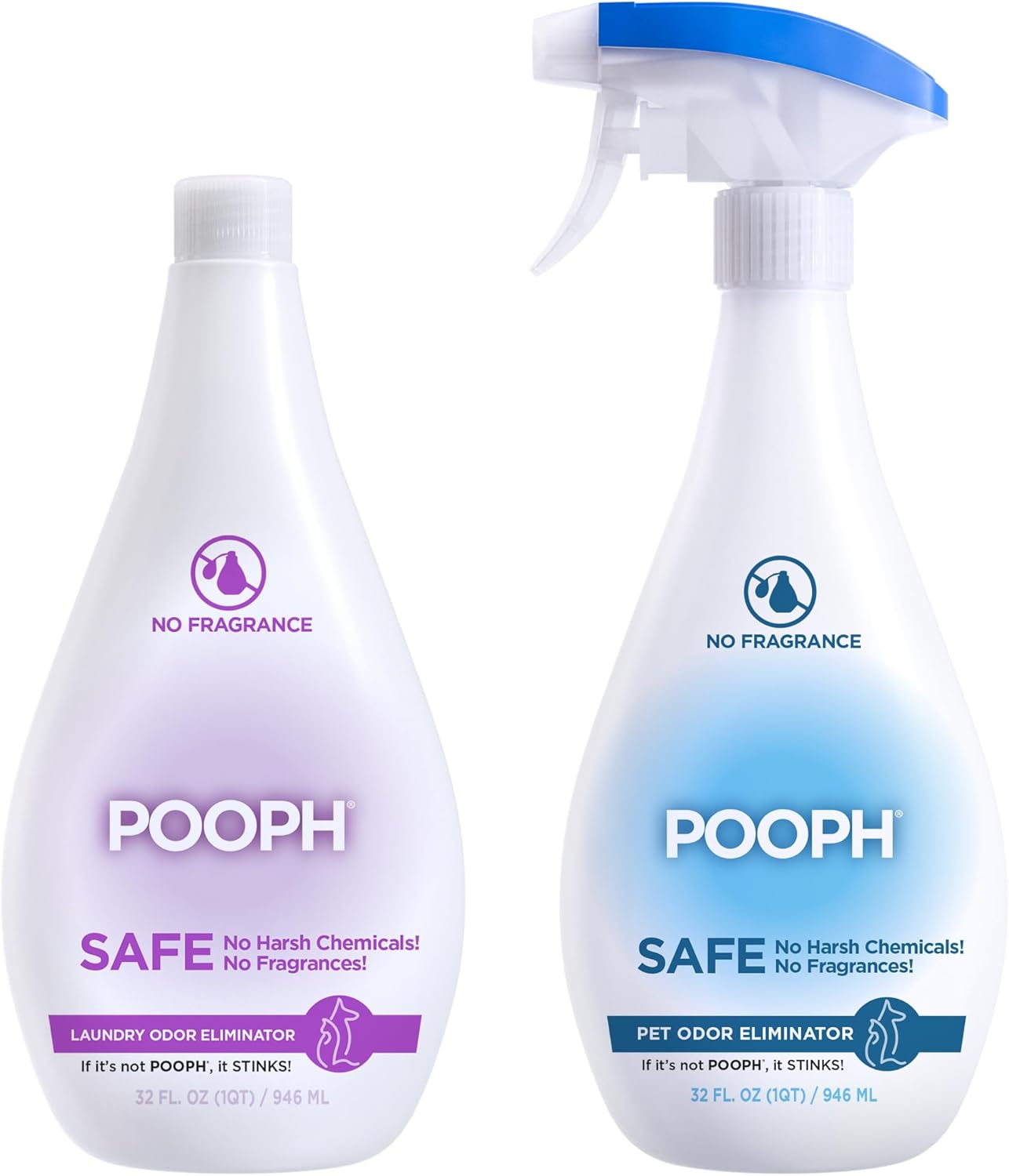 Pooph Pet Odor Eliminator & Pooph Laundry Additive - 2-32oz Bottles - Eliminates Odors at the Molecular Level, Dogs, Cats, Freshener, Eliminator, Urine, Poop, Pee, Deodorizer, Puppy, Fresh, Clean