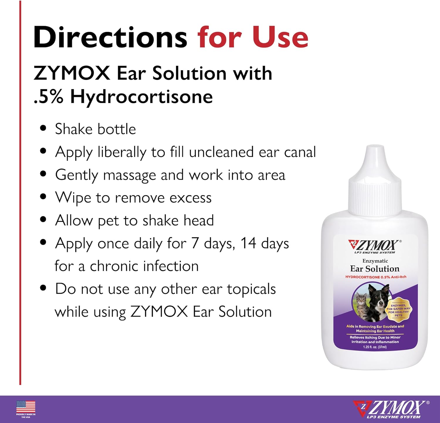 ZYMOX Enzymatic Ear Solution with 0.5-Percent Hydrocortisone, for Dog & Cat, 1.25 oz