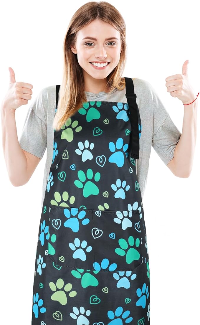 Dog Grooming Waterproof Apron with 2 Pockets, Cute Animals Puppy Dog Pets Apron